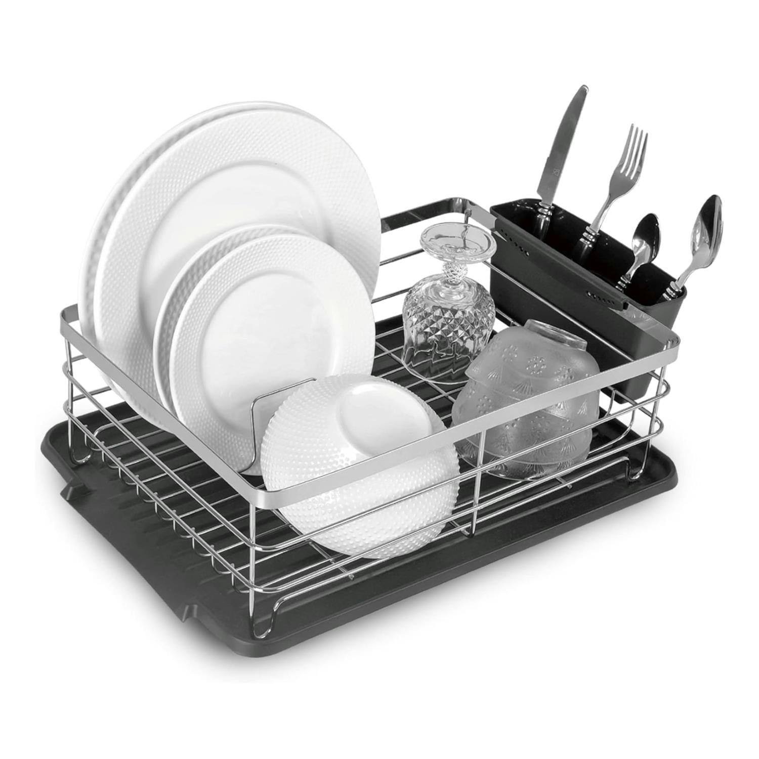 Rackhams Kitchen Dish Rack Drainer With Utensil Holder And Removable Drip Tray - 1 - Dish Rack