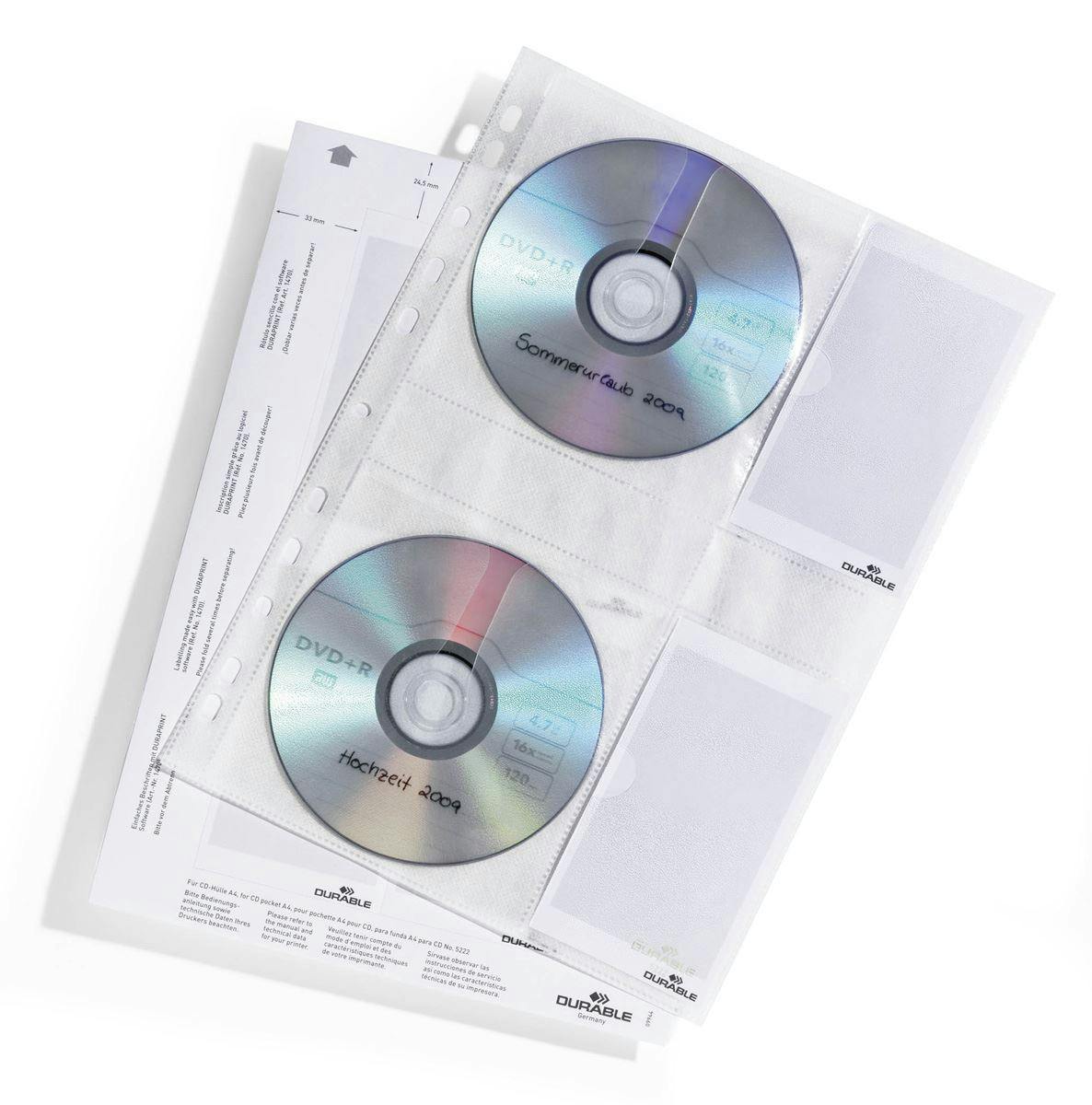 Durable Cd/Dvd Pockets | Double Sided Wallet Index For 4 Disks | 25 Pack | A4