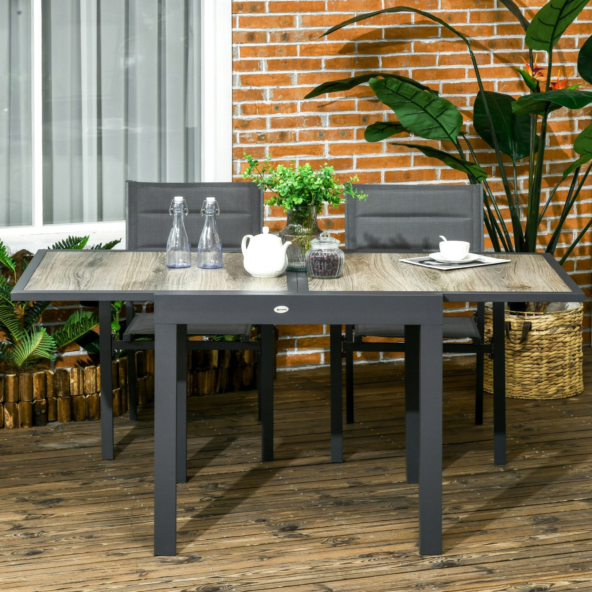 Rackhams Beige Extendable Outdoor Dining Table Aluminium Rectangle Patio Table