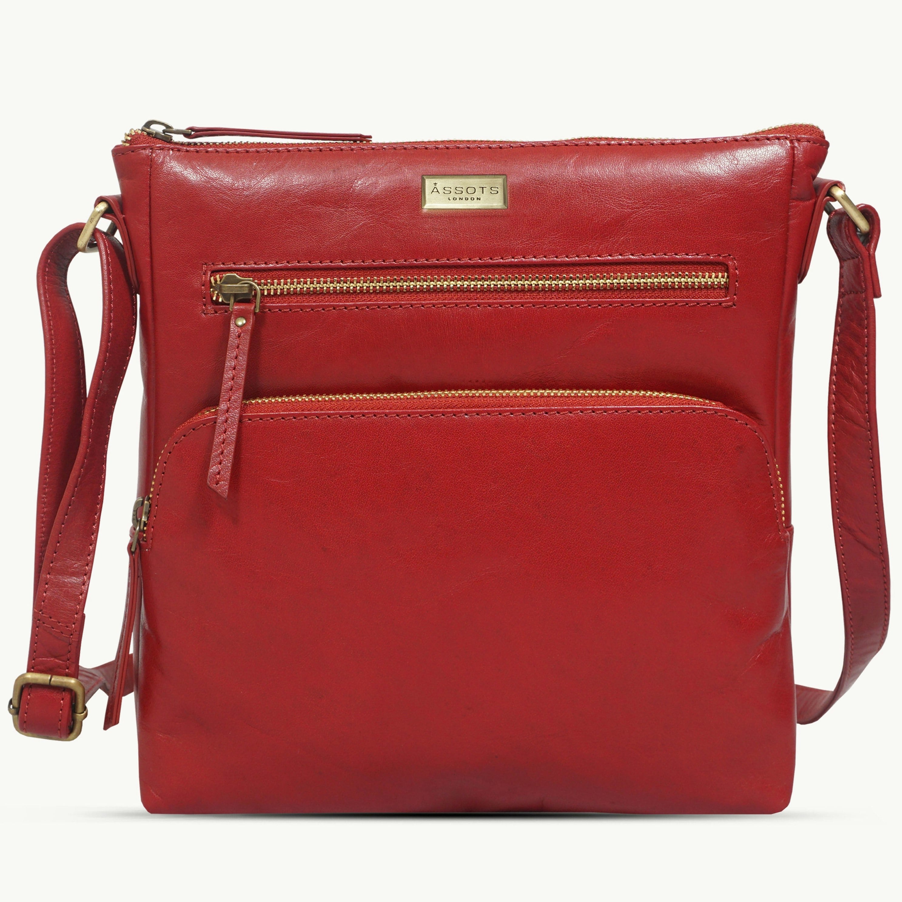 Assots London Red 'Agatha' Chillipepper Vintage Polished Vt Real Leather Crossbody Bag 245Cm