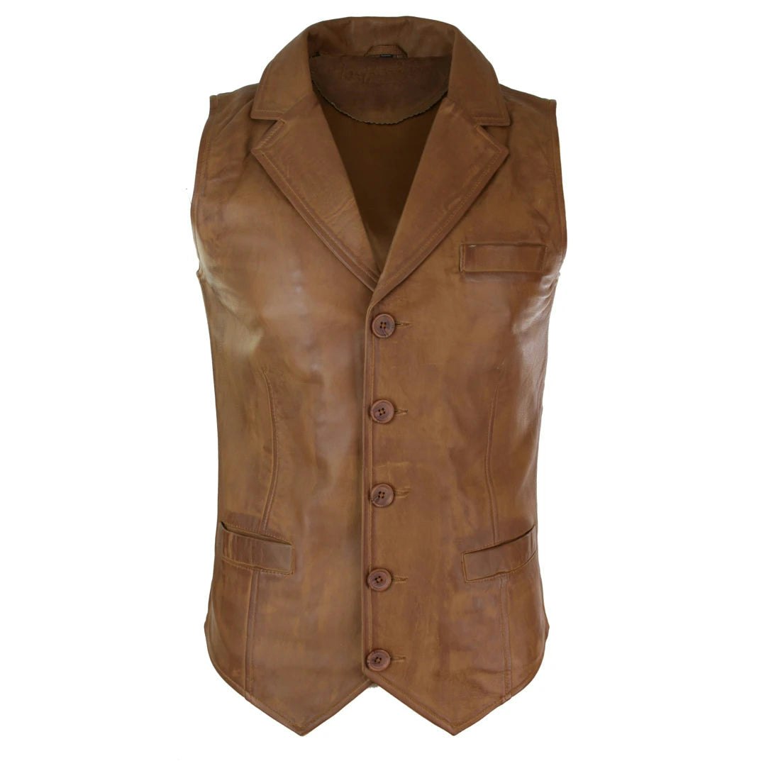 Infinity Leather Men's Brown/Black/Burgundy Leather Company Leather Tan Gilet Waistcoat - Tan - 5XL
