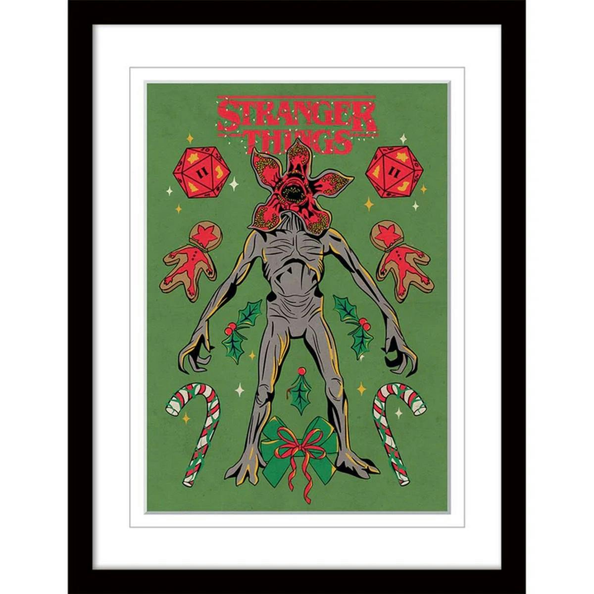 Rackhams Red/Green/Grey Demogorgon Christmas Framed Art Print - 100% Mixed