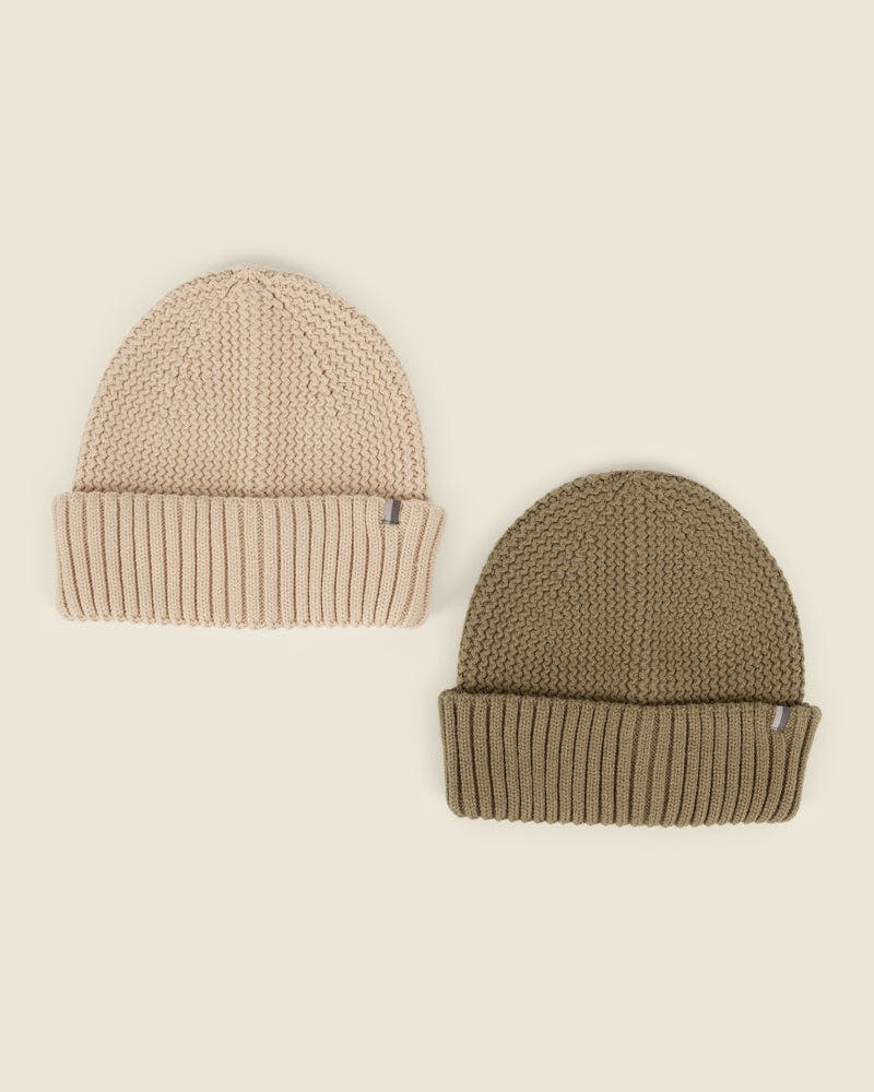 Larsson & Co Stone & Sage 2 Pack Knitted Beanie Hat - Stone/Sage - One Size