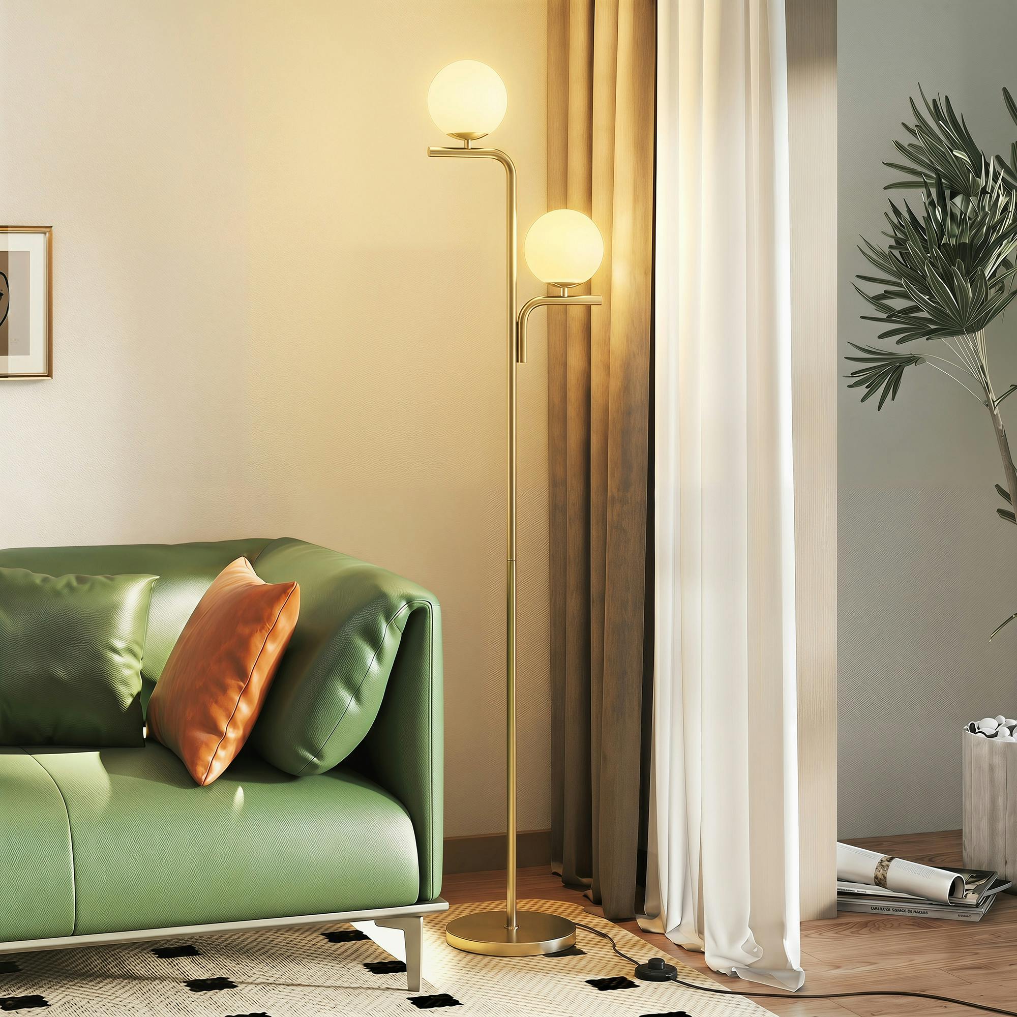 Rackhams Gold Floor Lamp With 3 Colour Temperatures, Modern Standing Lamp