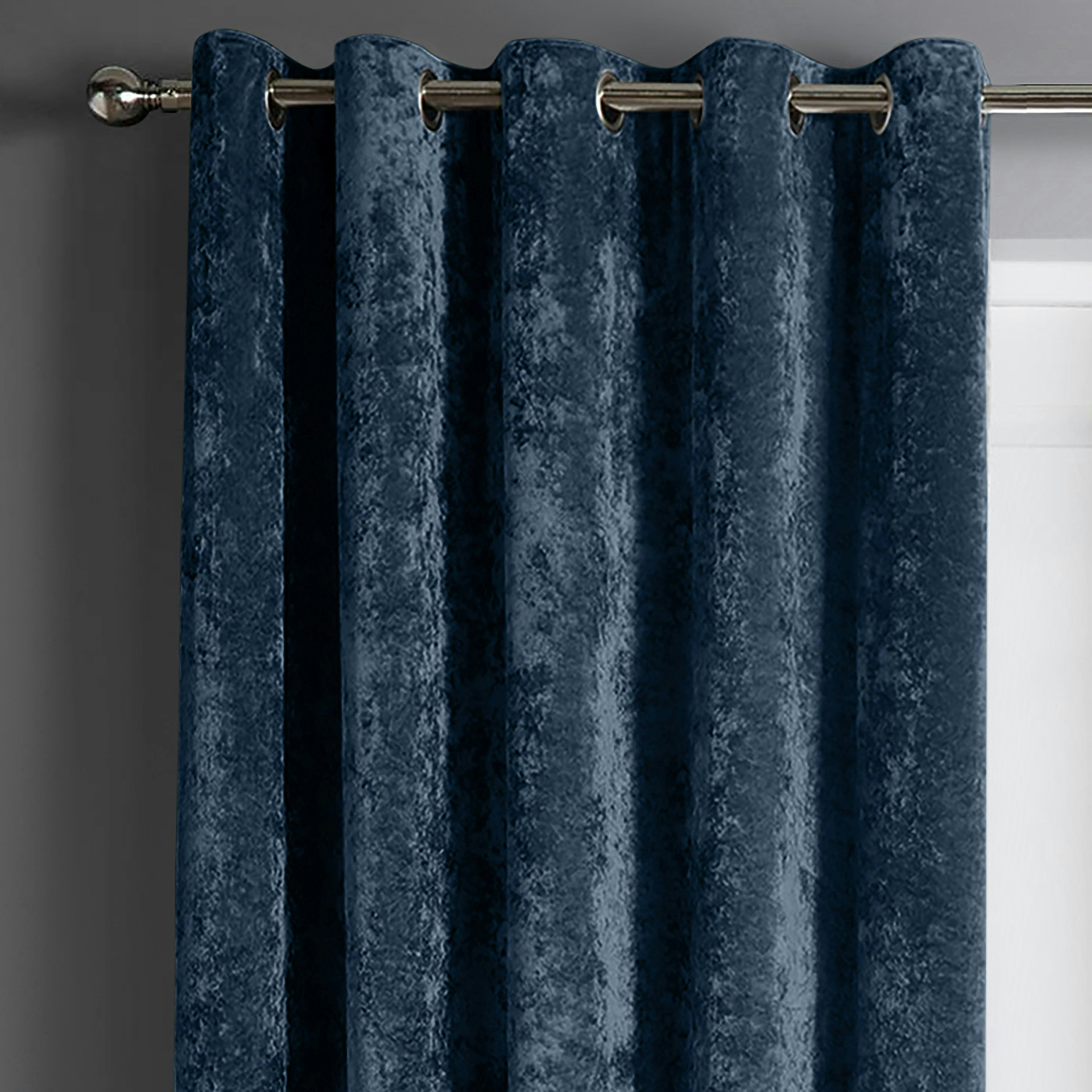 Rackhams Crushed Velvet Ready Made Eyelet Curtains - 117Cm X 137Cm - Navy