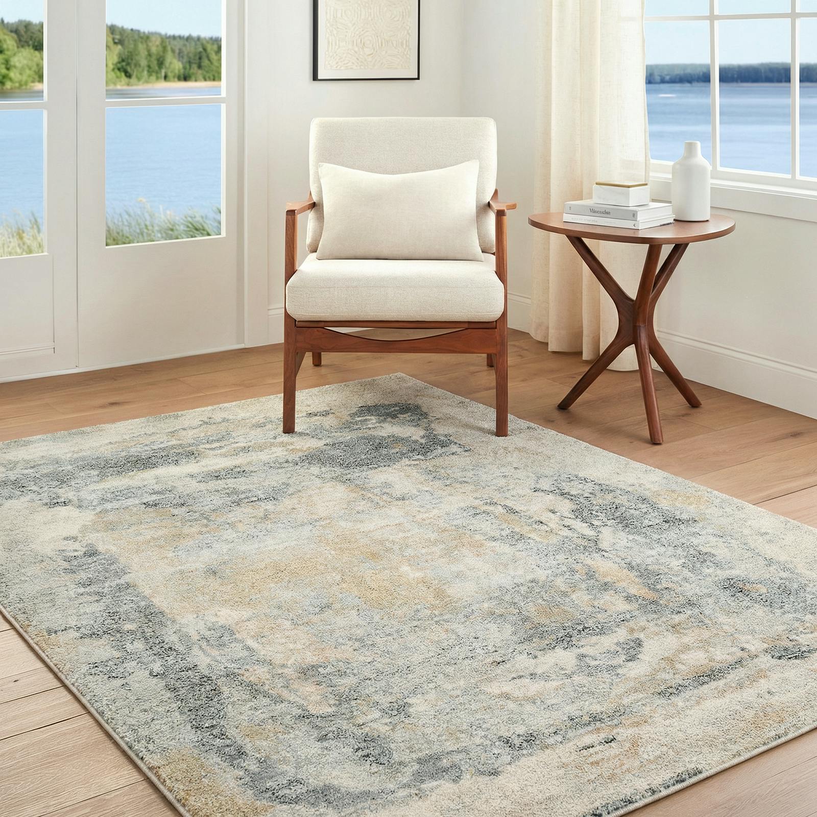 Livabliss Grey/Blue/Beige Avellino-Abstract Modern Marble High Pile Rug - 160 X 213 Cm