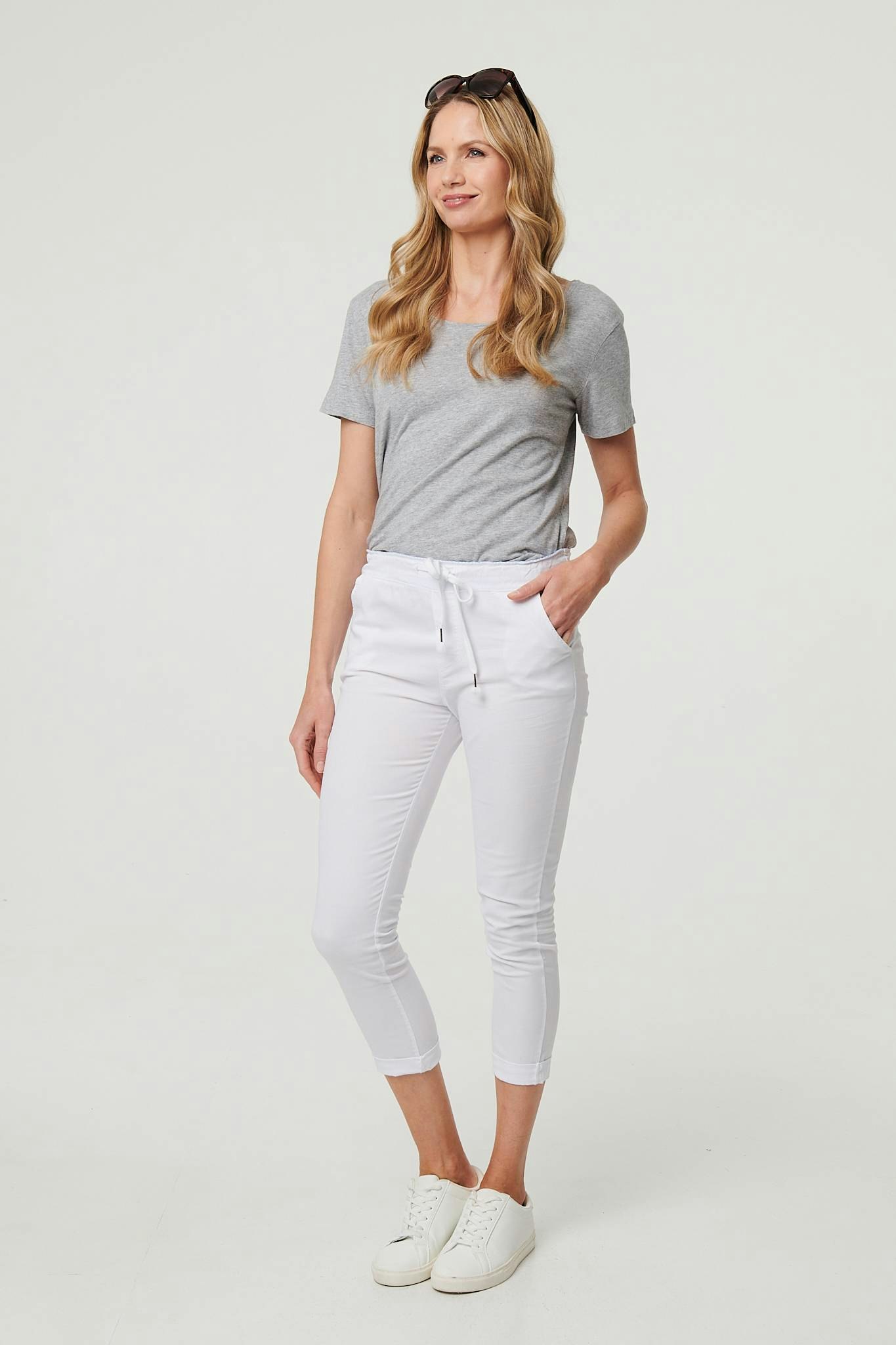 Izabel London White Tie Waist Slim Cropped Trousers - Xl