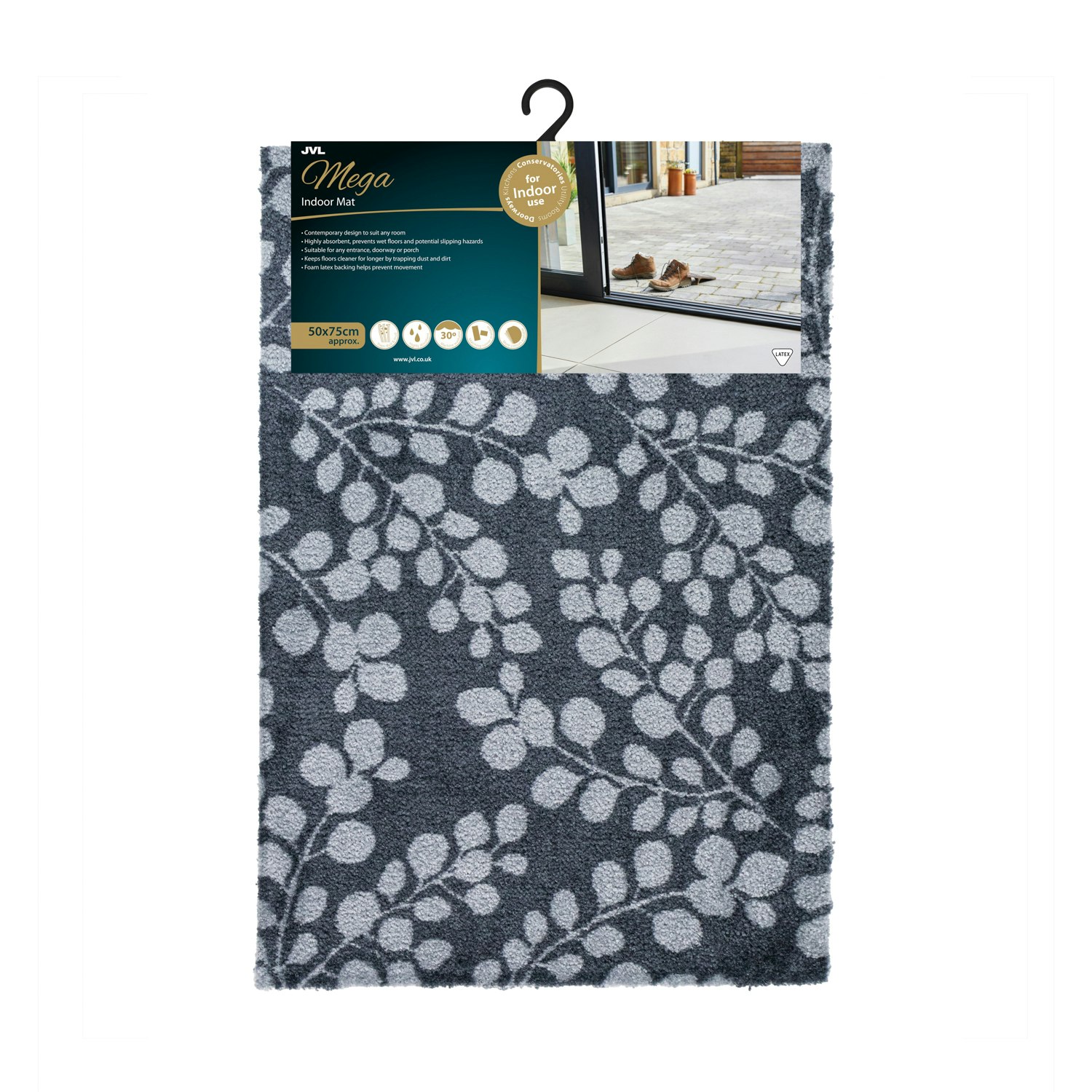 Rackhams Grey Mega Mat Machine Washable Entrance Doormat, 50X75cm, Branches