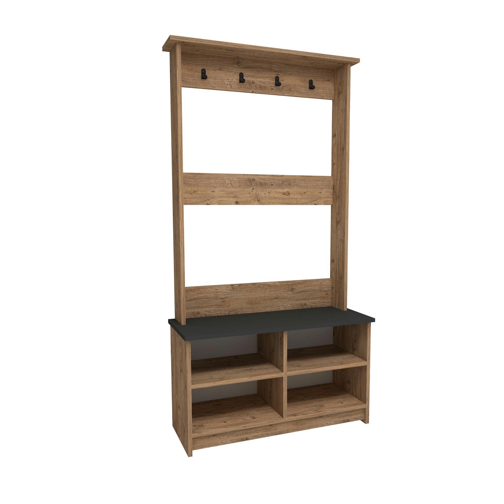 Rackhams Anthracite Amelia Modern Hallways Coat Rack With 4 Shelves & Metal Hooks - Atlantic Pine