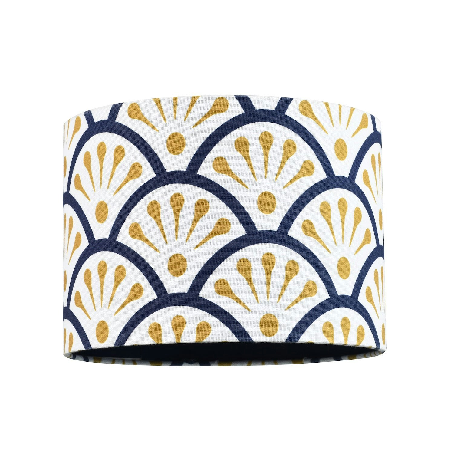 Happy Homewares Blue Unique Moroccan Floral Designer 25Cm Navy Midnight And Ochre Drum Lampshade