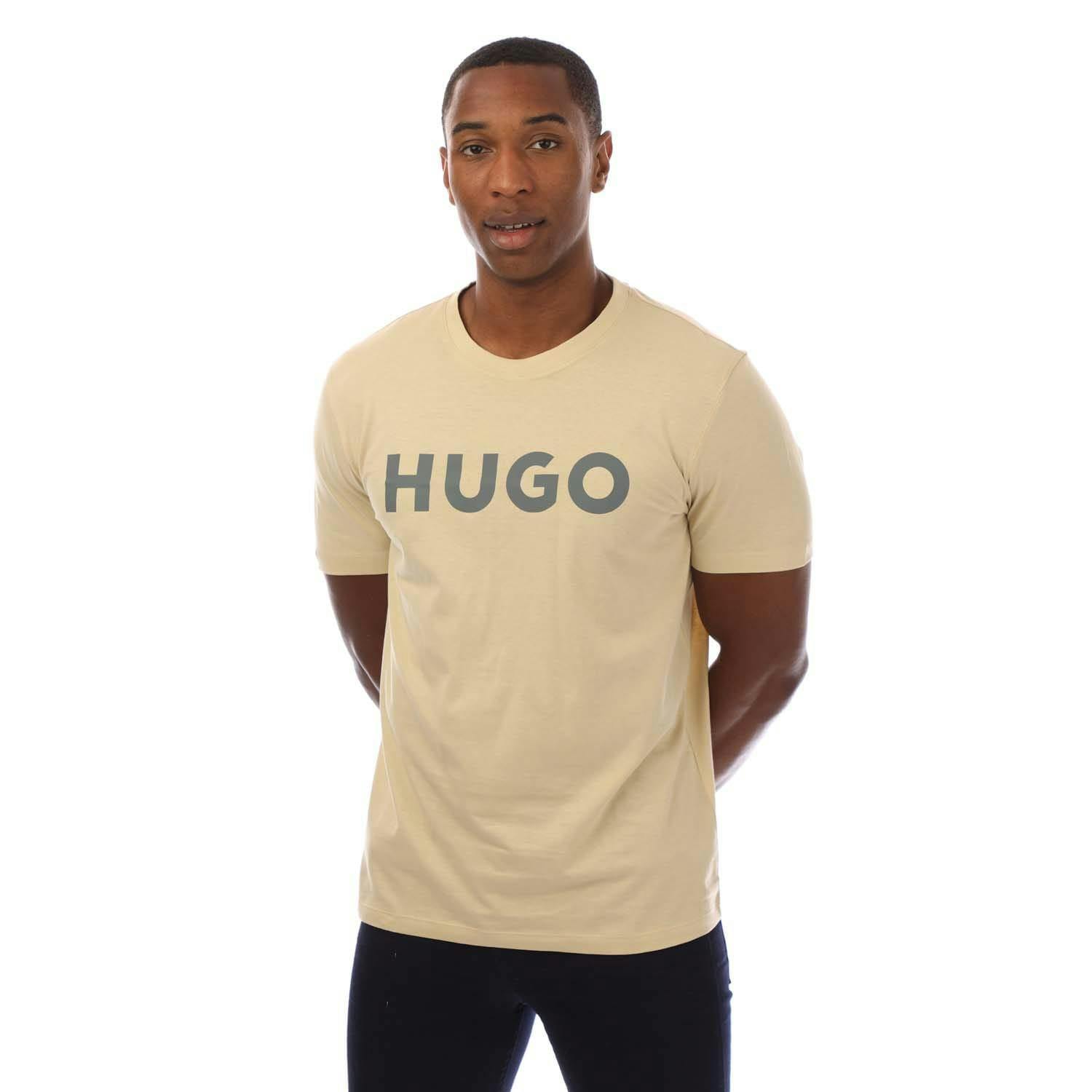 Hugo Men's Beige Dulivio Logo T-Shirt - S - 100% Cotton