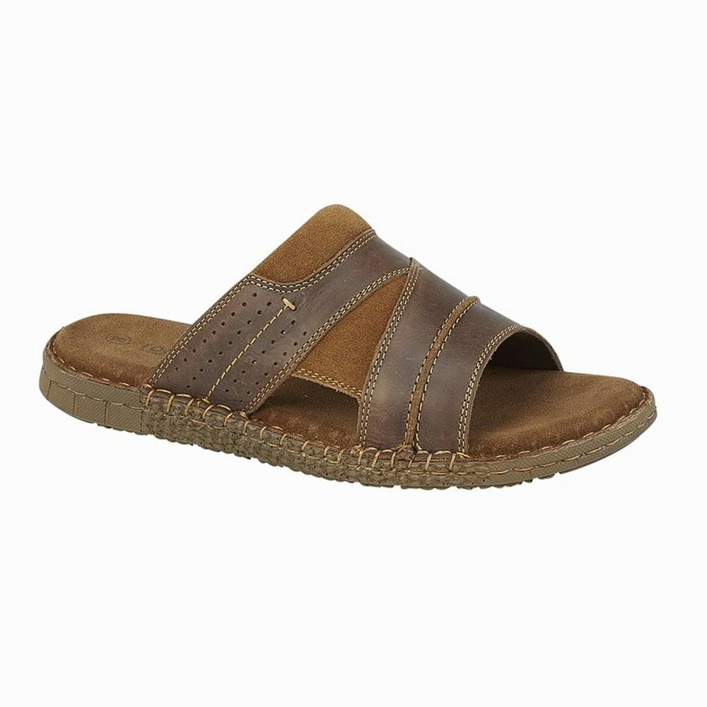 Roamers Men's Brown Suede Sandals - 7 Uk - 85% Suede Leather/5% Pu/5% Textile/5% Leather