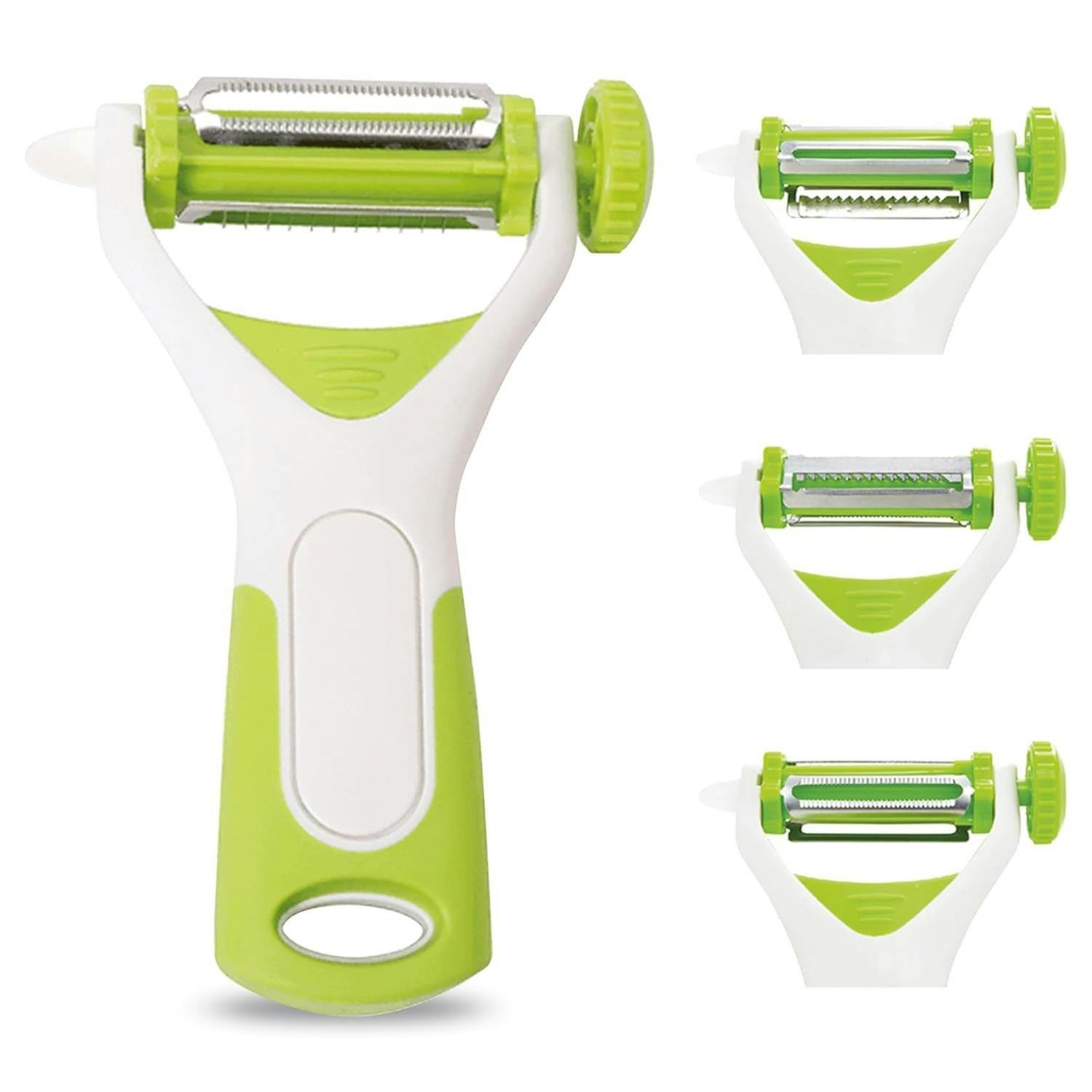Rackhams Green/White 3-In-1 Food Straight Julienne Serrated Peeler For Vegetables And Fruit - And - 1 - Plastic