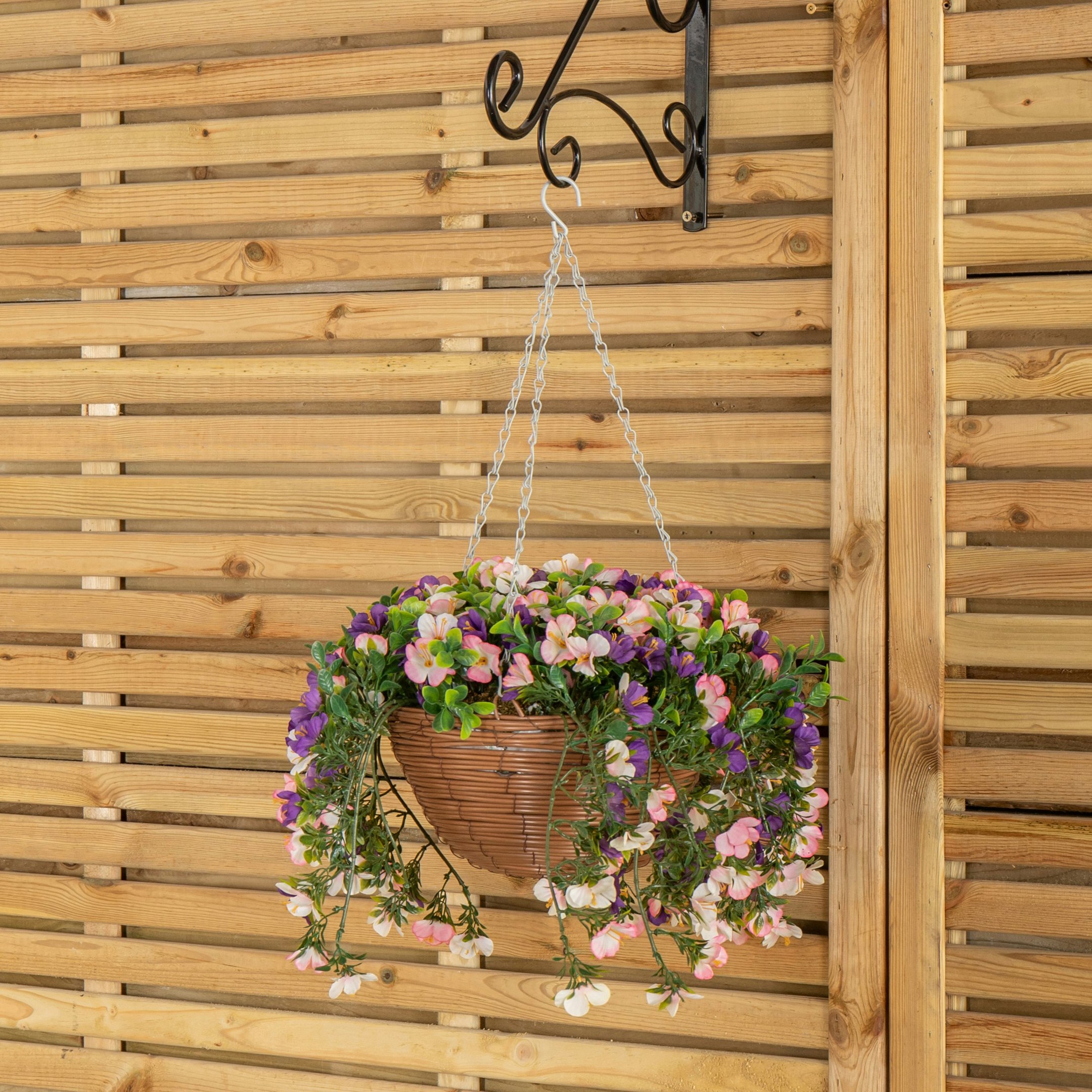 Rackhams Large Outdoor Artificial Hanging Flower Basket With Petunias And Removable Chain