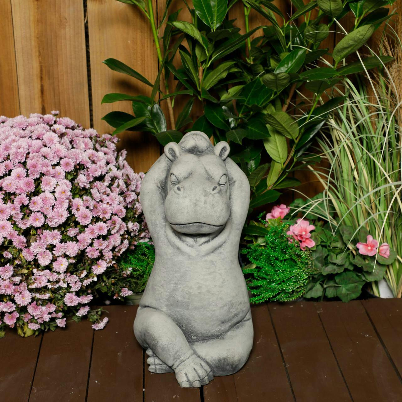 Osn Serene Large Cast Stone Yoga Hippo Garden Statue