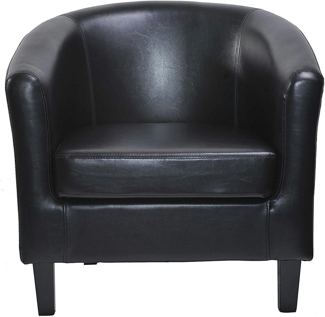 Rackhams Black Pu Leather Tub Chair, Upholstered Armchair, Club Chair For Living Room, Bedroom And Lounge Reception
