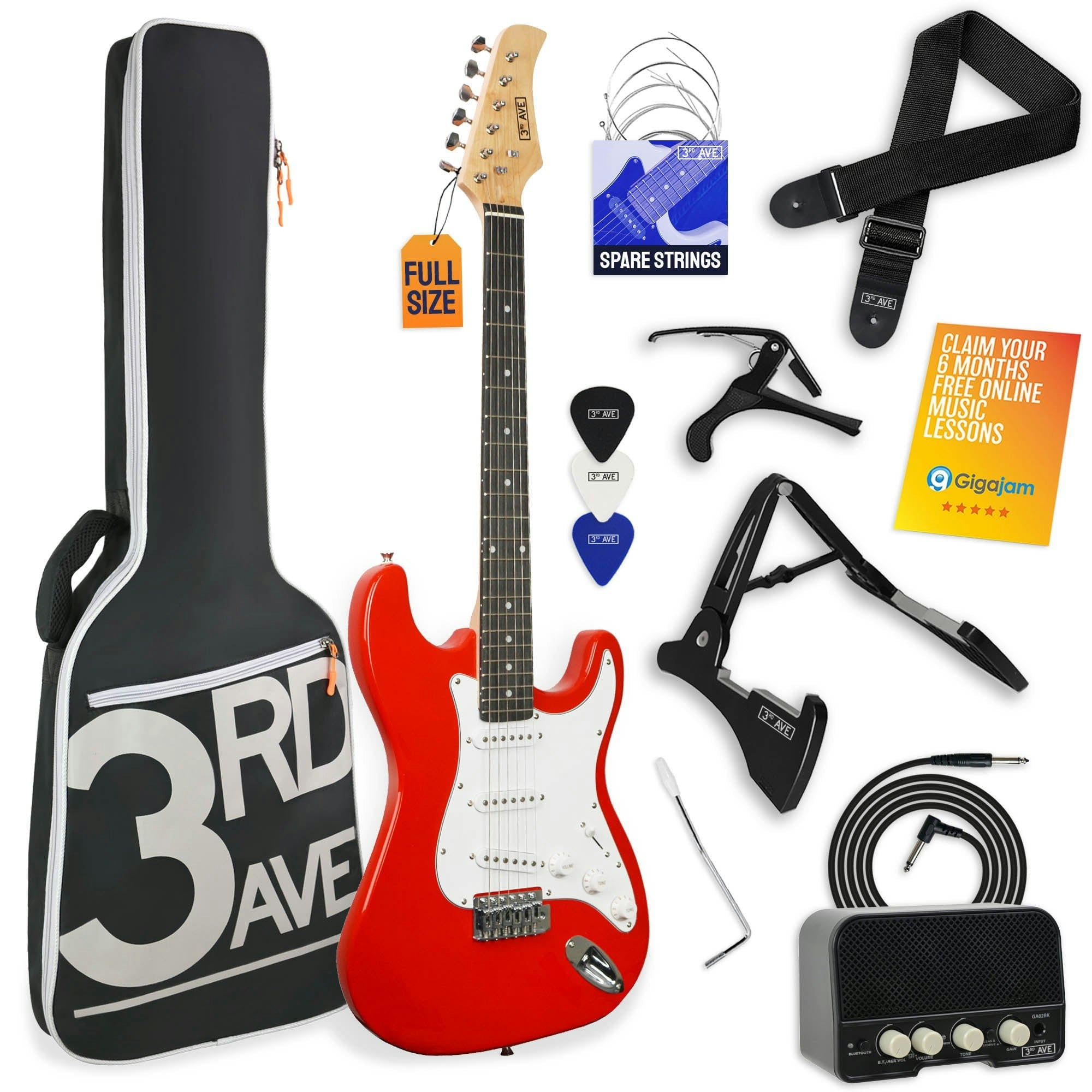 3Rd Avenue Red Full Size Electric Guitar Pack With Amp