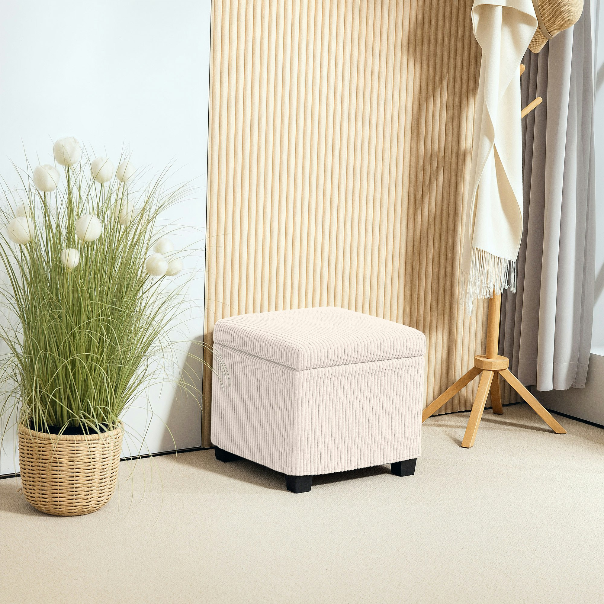 Rackhams Beige 40 Cm Ottoman Storage Box With Removable Lid, Foot Rest - 40W X 40D X 40H Cm - 1