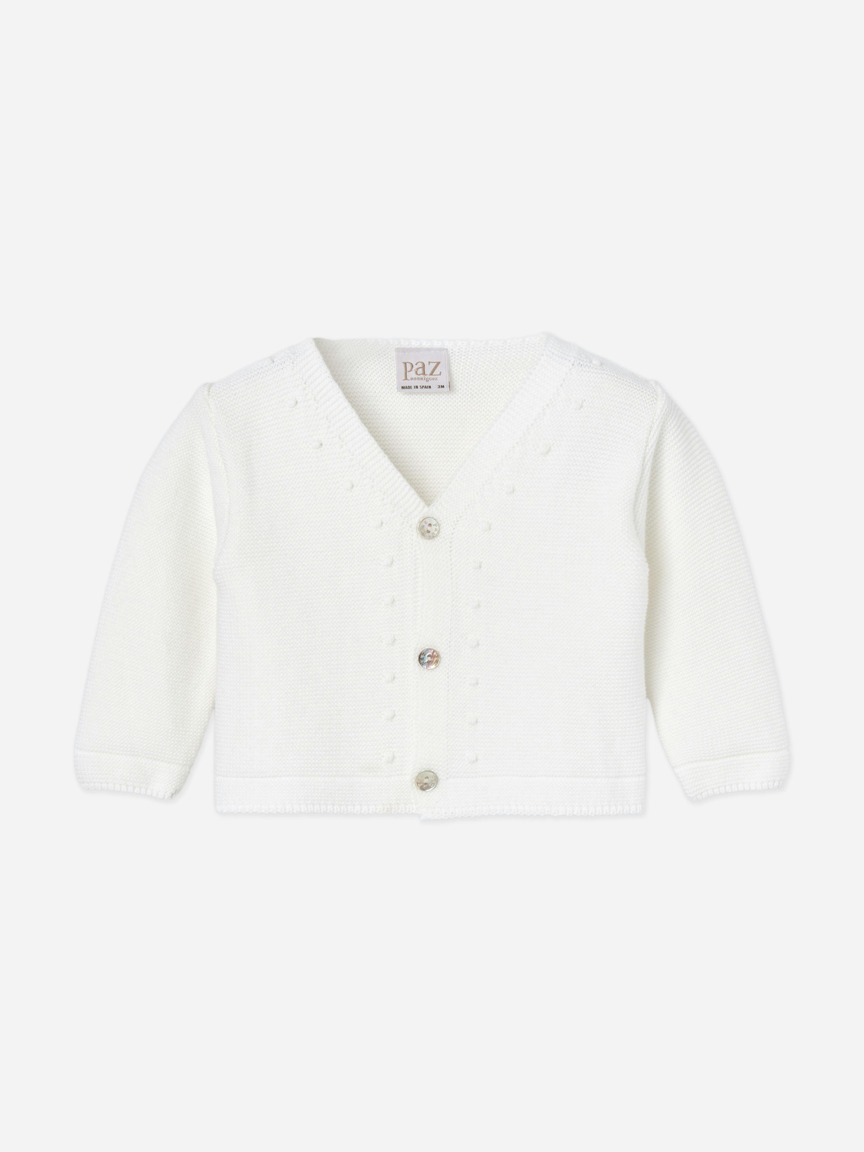 Paz Rodriguez Unisex Infant White Baby Cotton Knit Essential Cardigan In - 24 Months