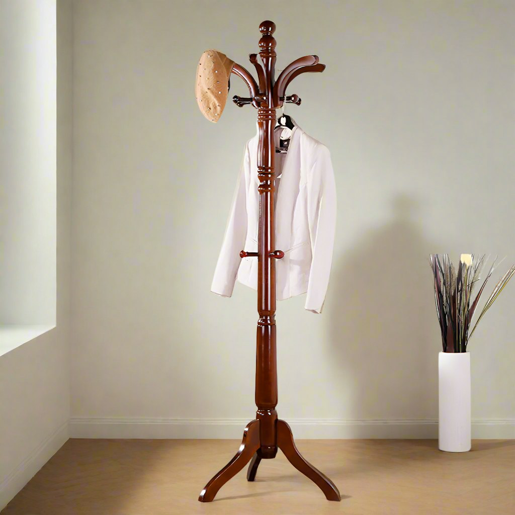 Modcraft Brown Tall Vintage Wooden Coat Stand – With 13 Hooks For Hats 6Ft