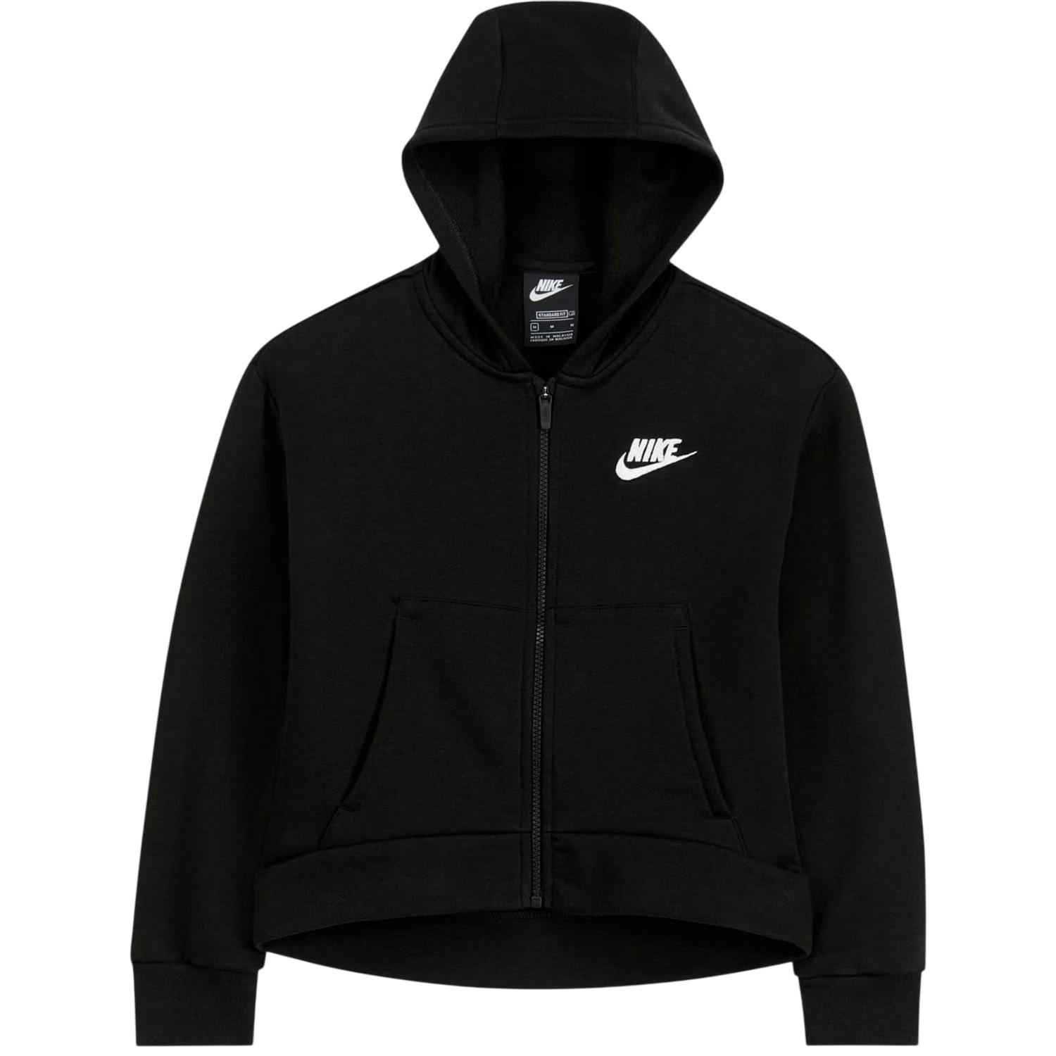 Nike Girls Black/White Sportswear Full Zip Hoodie - 13 Years - 100% Mixed