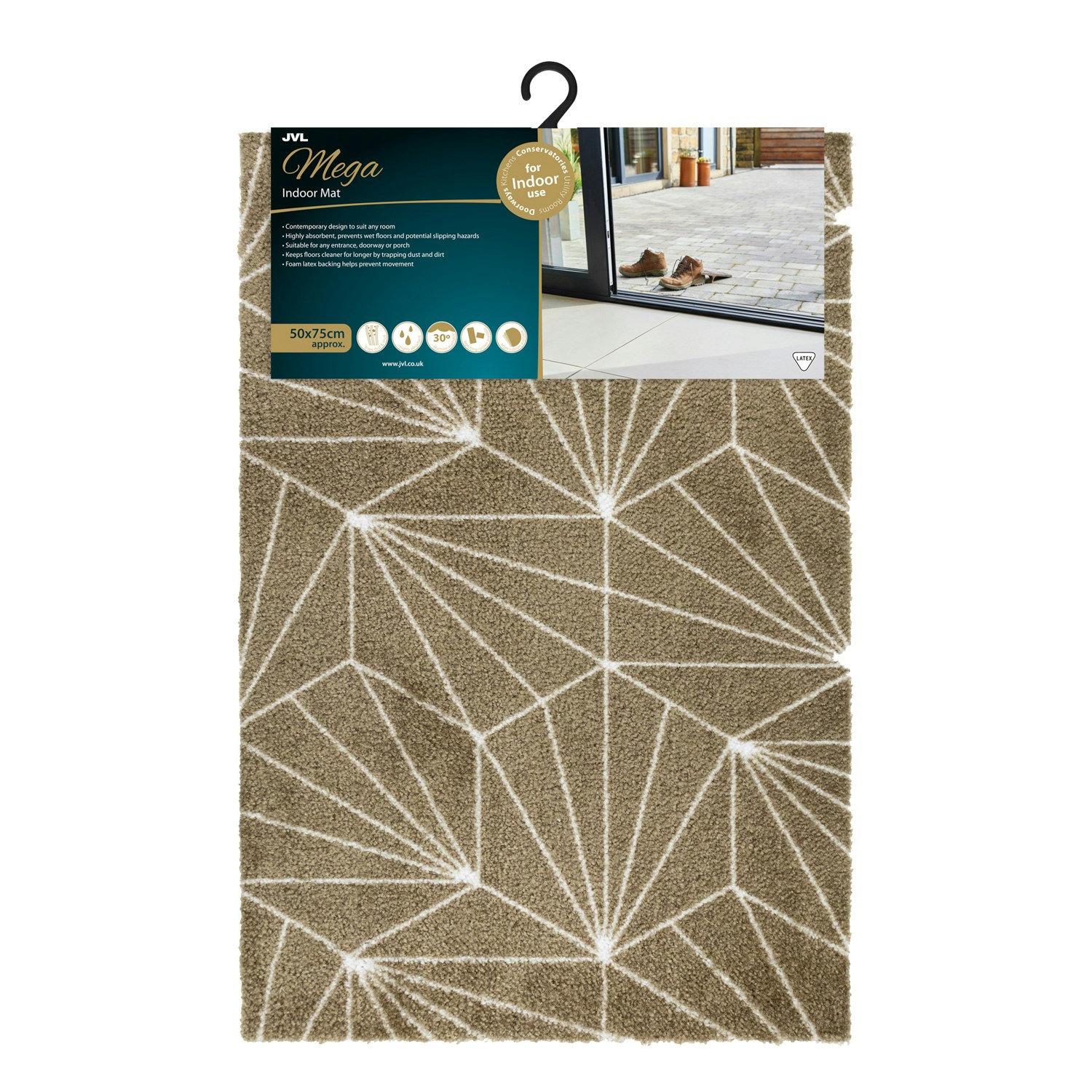 Rackhams Brown Mega Mat Machine Washable Entrance Doormat, 50X75cm, Geo
