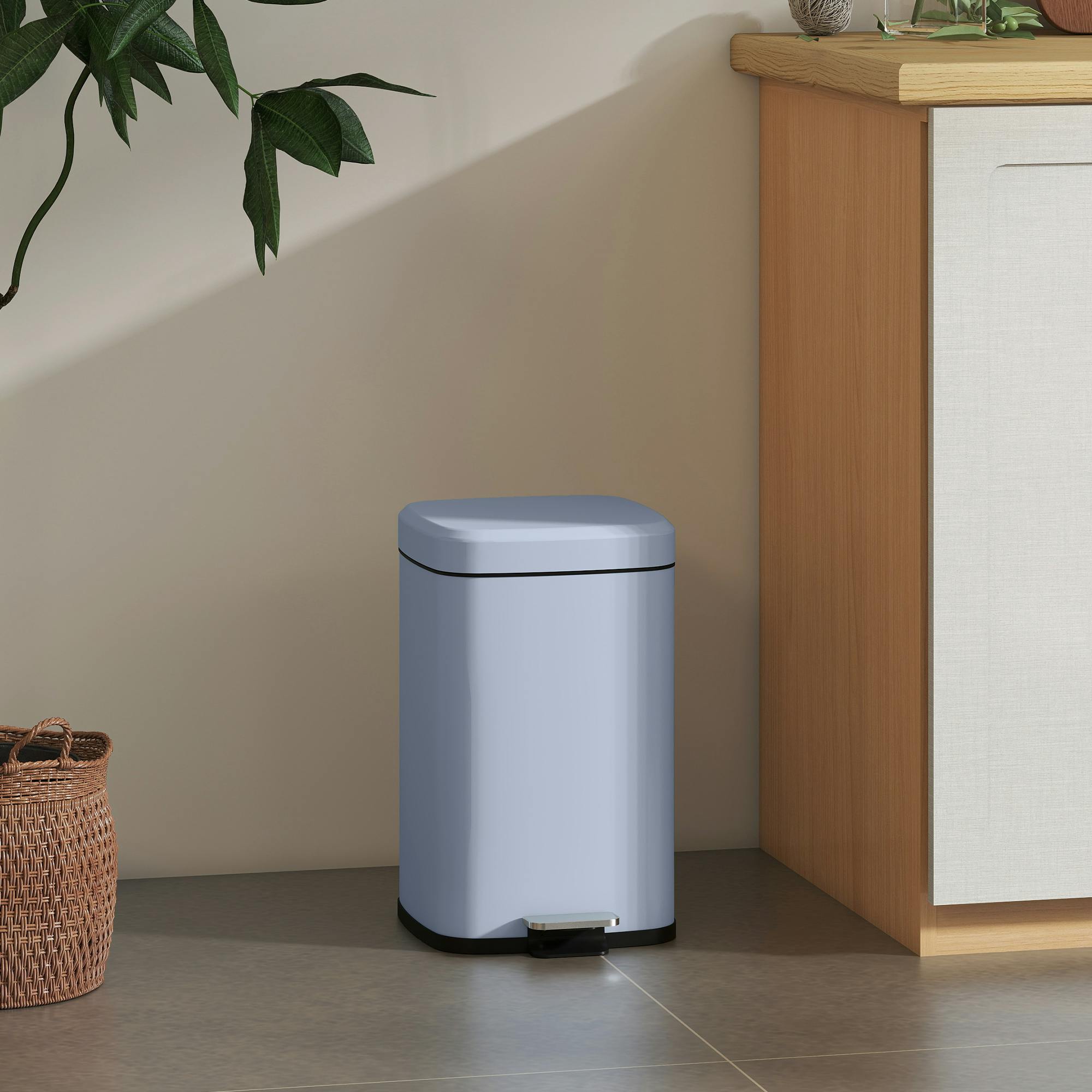 Rackhams Light/Blue 12/20L Kitchen Pedal Bin Metal Rubbish Bin With Soft-Close Lid - 20L
