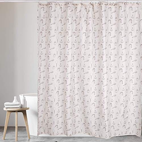 Kav Cream Polyester Fabric Shower Mould And Mildew Resistant Curtain With Metal Button Hole Bathroom Accessories, Waterproof - 180X180 Cm