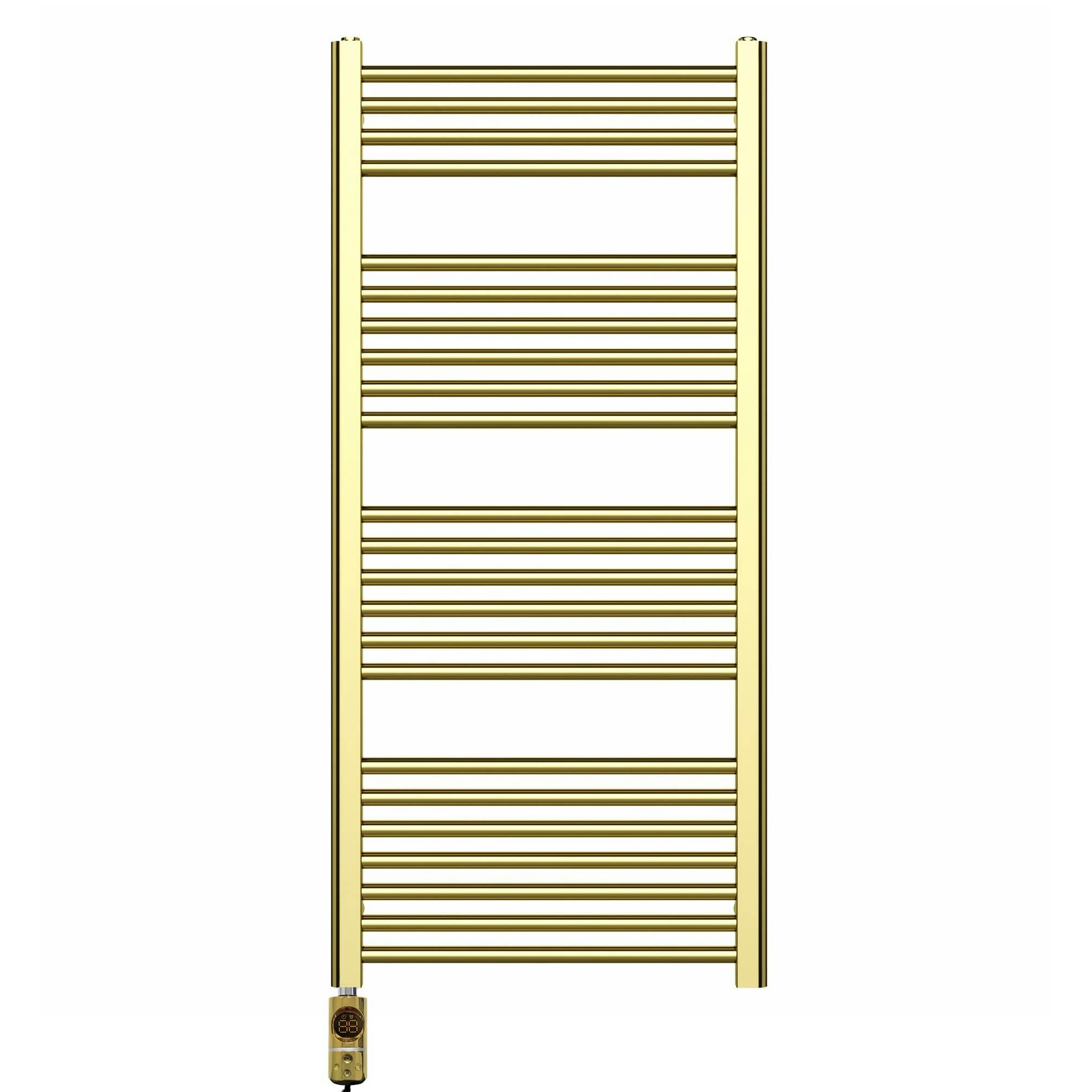 Myhomeware Gold 500 X 1200 Mm Shiny Electric Bathroom Towel Rail Radiator Heater With Af Thermostatic Electric Element Pre-Filled