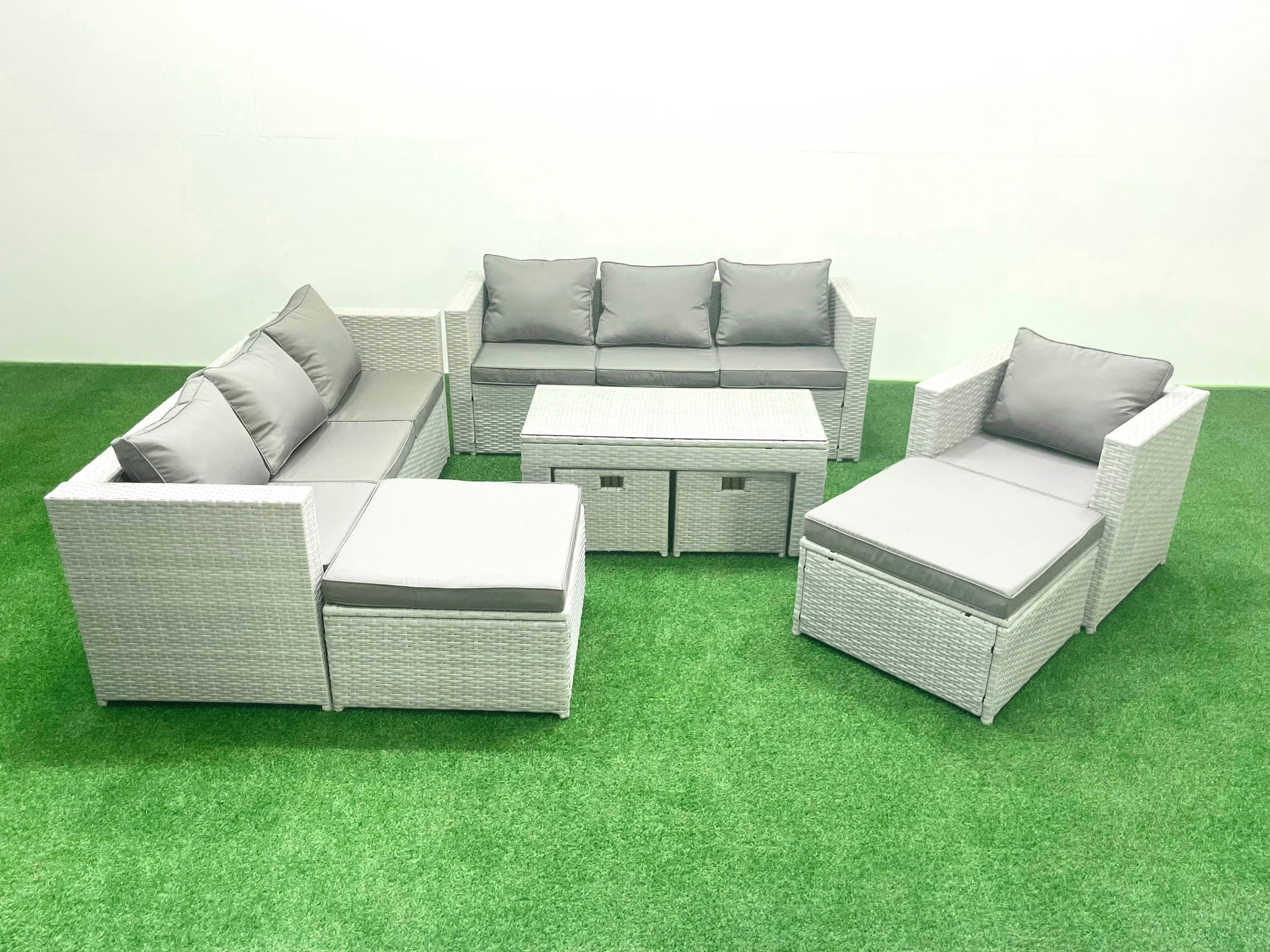 Fimous Grey Outdoor Rattan Garden Furniture Set With Cushions Luxury 11 Seater With Chair And Coffee Table For Conservatory,Patio