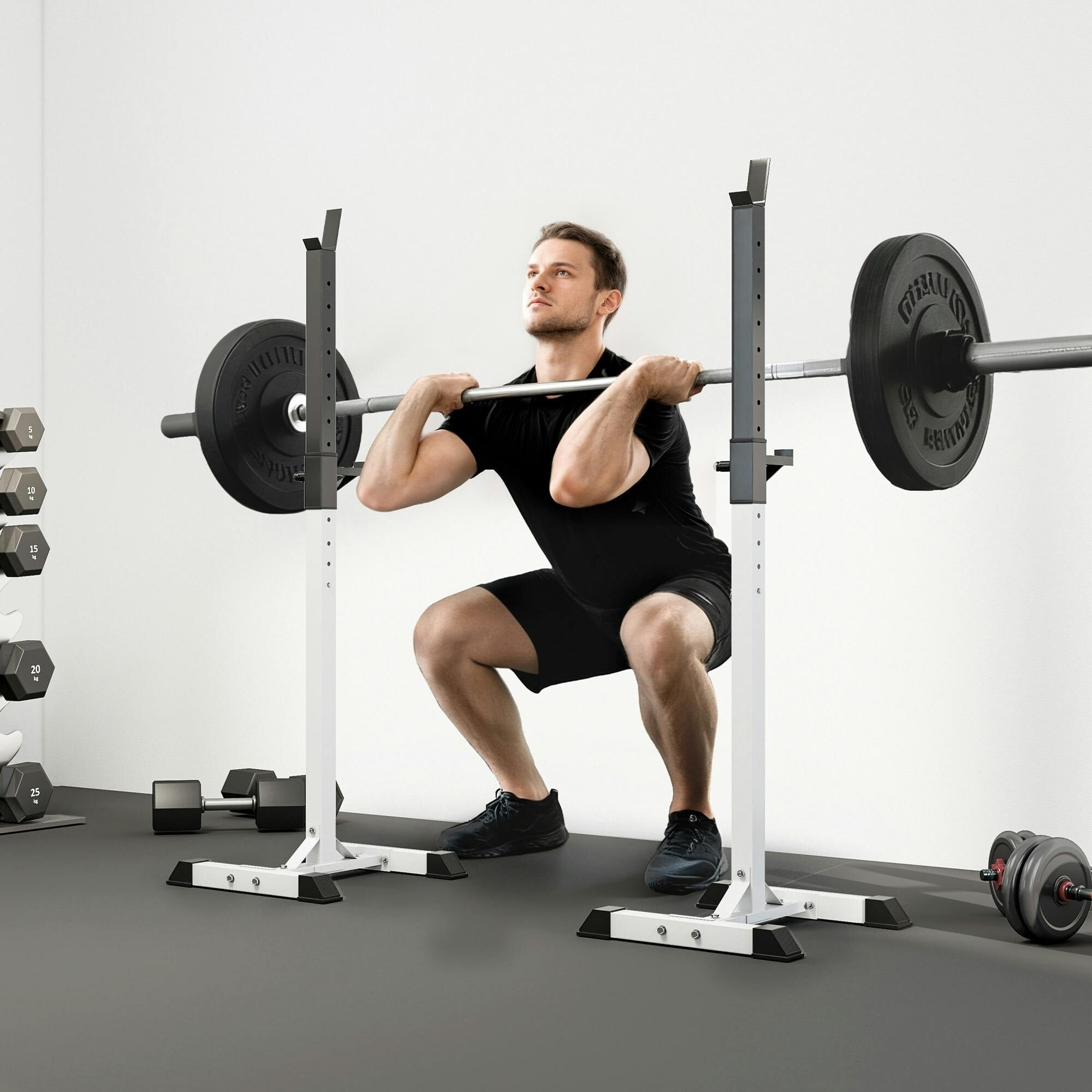 Homcom Power Rack Weight Stand Bar Barbell Squat Stand Spotter For Home Workout