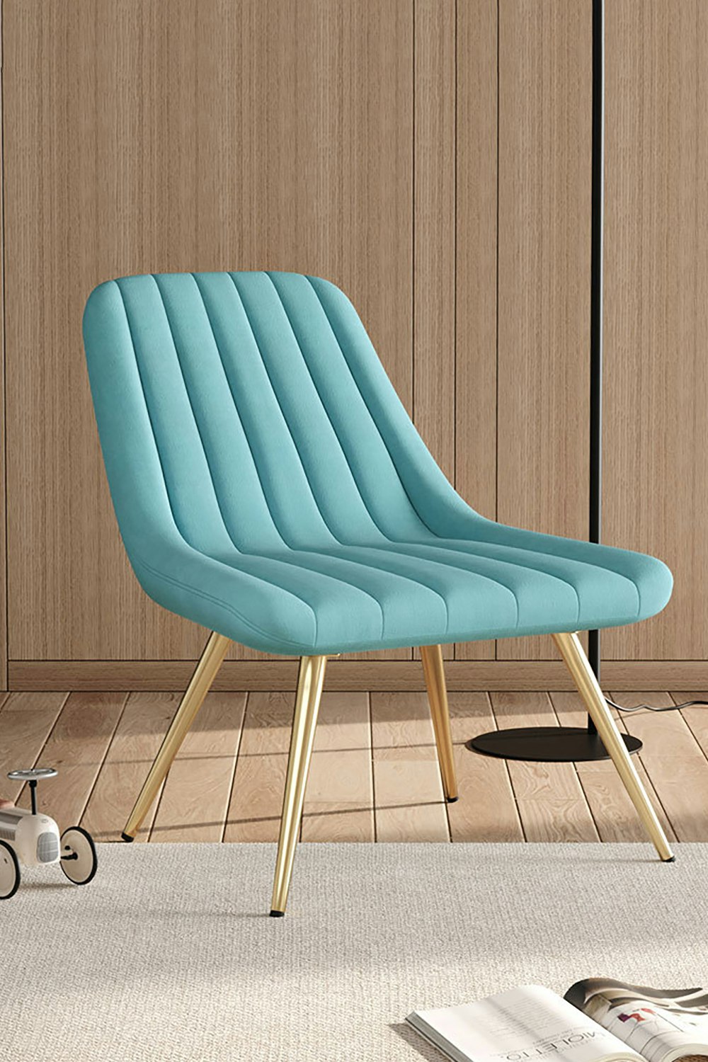 Rackhams Blue Velvet Upholstered Lounge Accent Chair