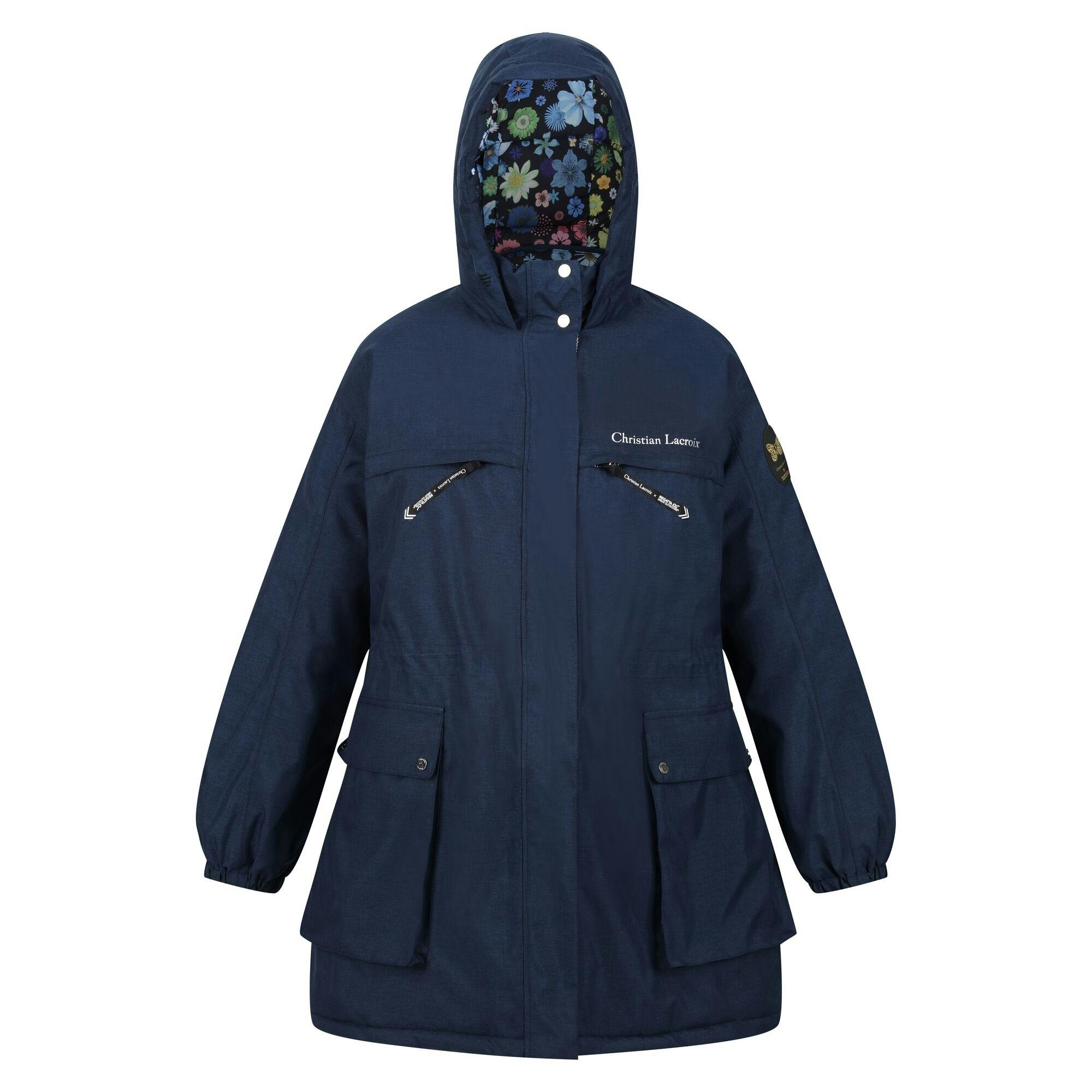 Regatta Women's Christian Lacroix Cailar Logo Longline Waterproof Jacket - Navy Marl - 14 Uk - Navy Marl - 100% Polyester