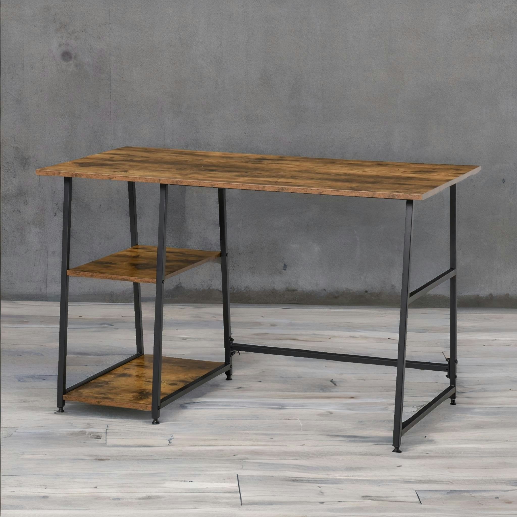 Rafaelo Mobilia Black/Brown/Light Industrial Rustic Writing Desk With 2 Shelves