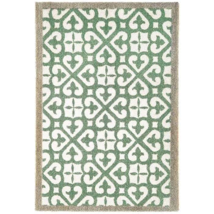 The Rugs Green Abstract Washable Harlequin Tile Mat And Runner - 50X75 Cm