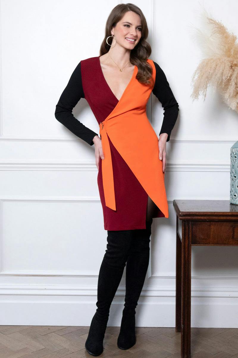 Hotsquash Orange Mini Trench Dress With Buckle Tie - / Wine - 12