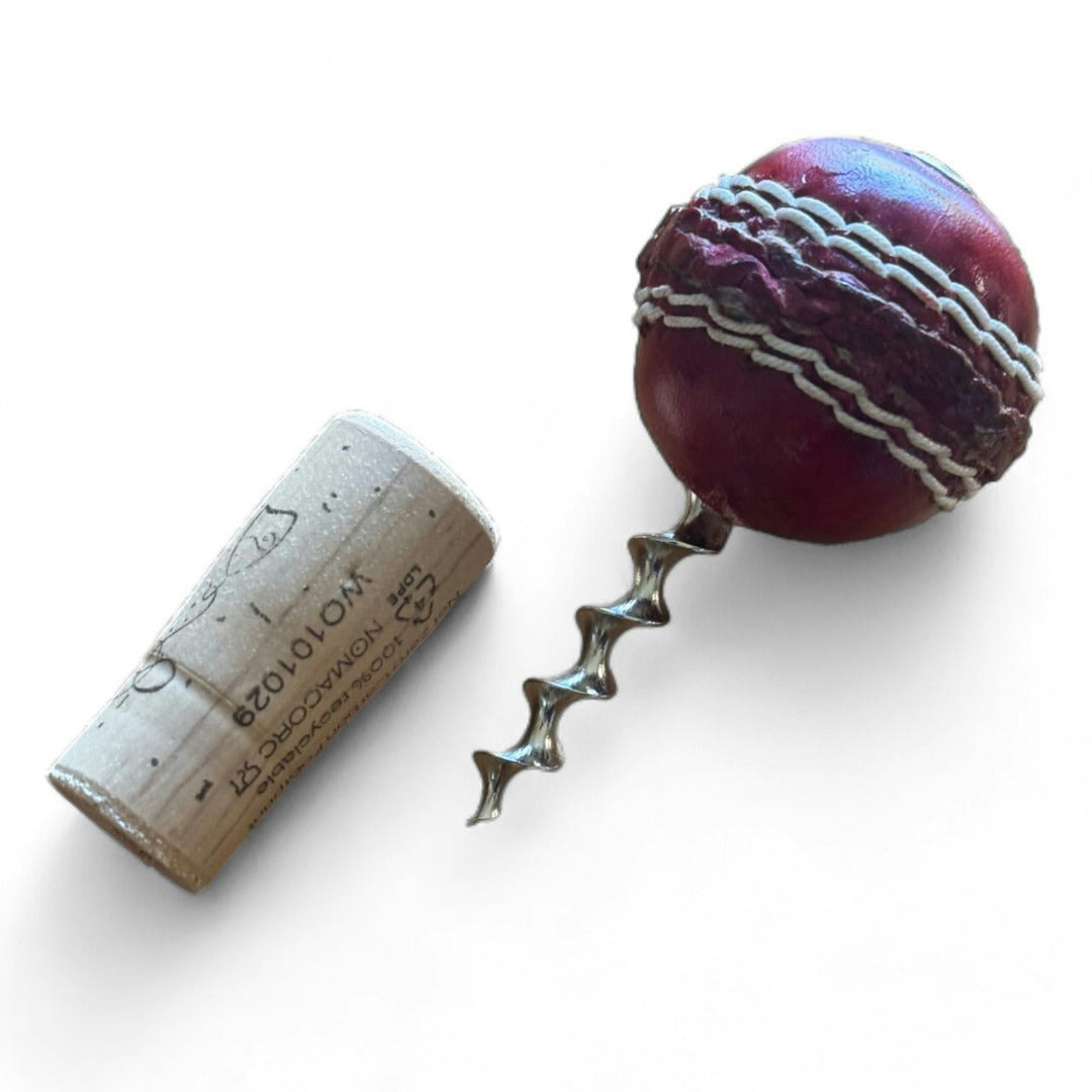 Cricket-Gifts Red - Mini Cricket Ball Wine Opener | Hand Made In Uk | 4Cm Ball & Metal Auger | Easy Wine Cork Removal | Not For Synthetic Corks