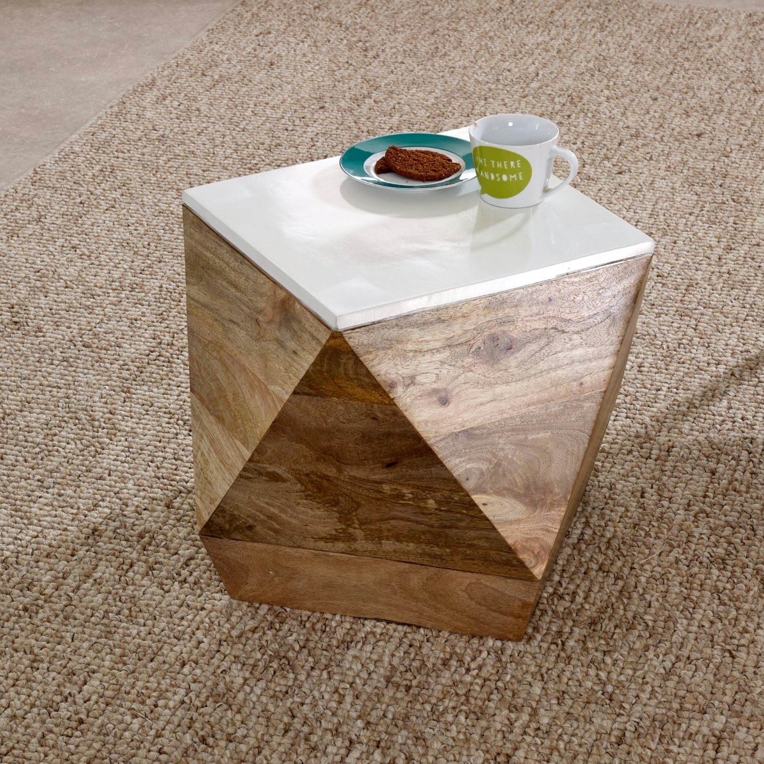 Rackhams White Milano Solid Mango Wood Side Table - 40X40x45 Cm (Lxdxh) - Wood - 1