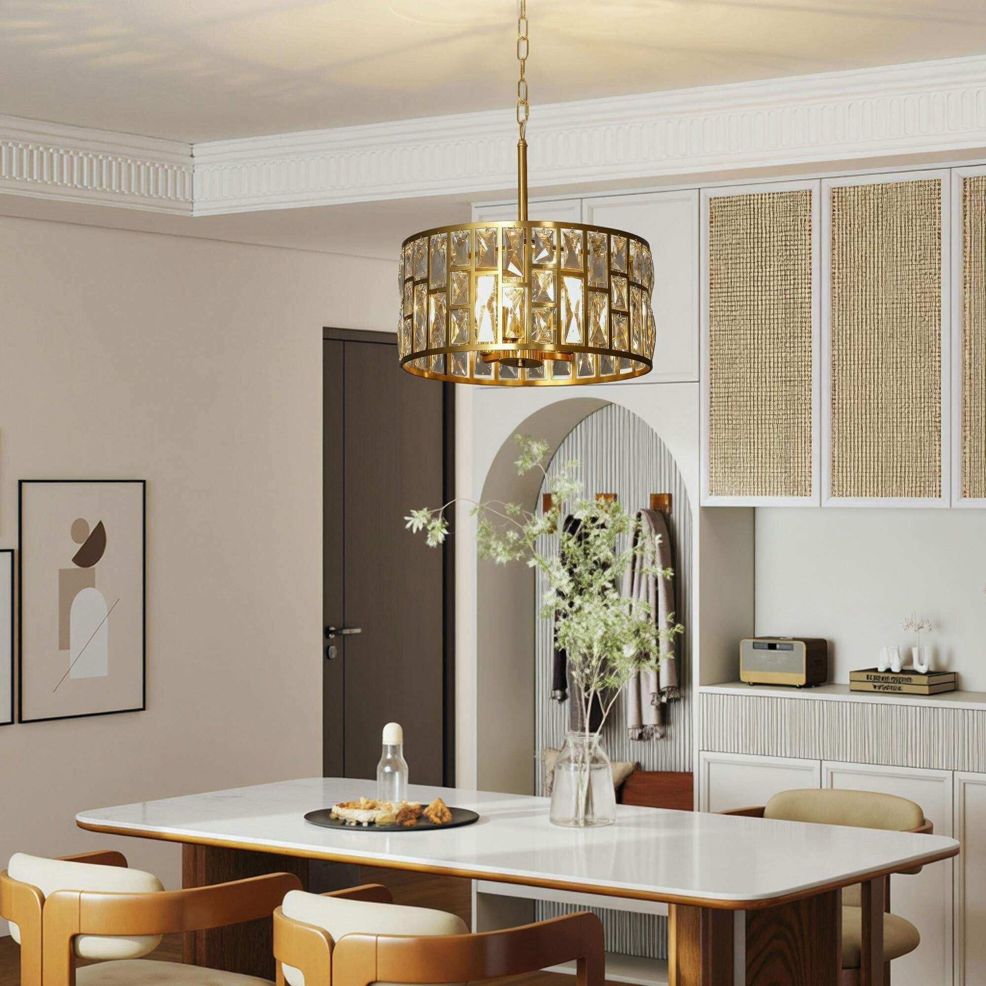 Homcom Light/Gold Modern Flush Mount Ceiling Crystal Chandelier For Living Room - Tone, Transparent - Tone - Φ40 X 40 Cm, Chain 130 Cm