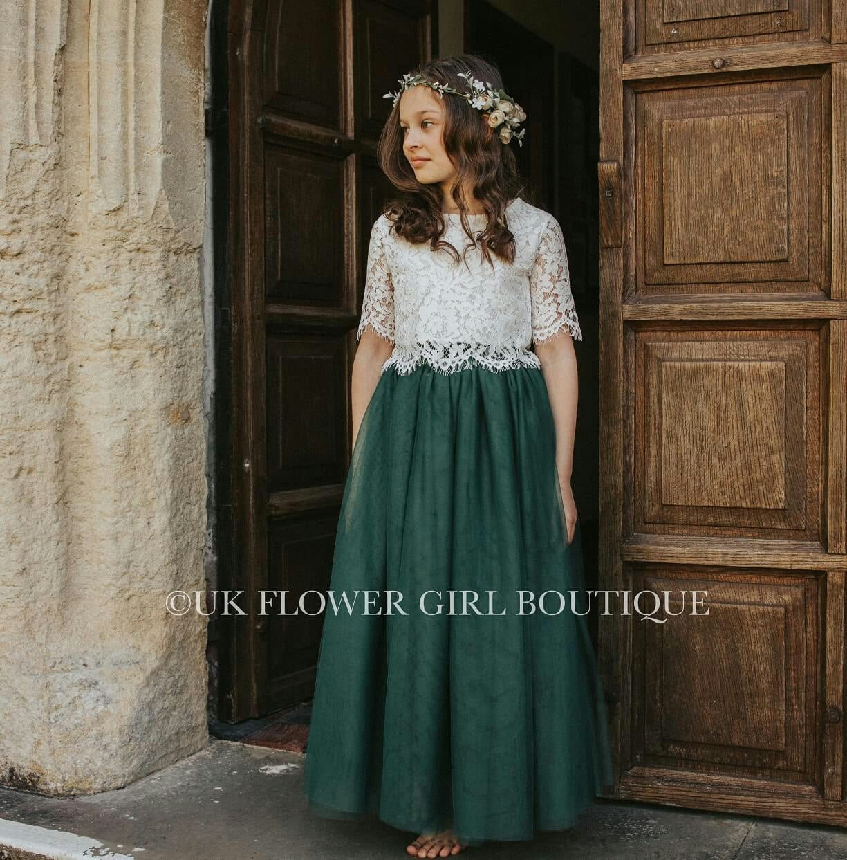 Uk Flower Girl Boutique Girls Green Uk Flower Boutique Felicity Couture - Hunter - 12/24 Mths