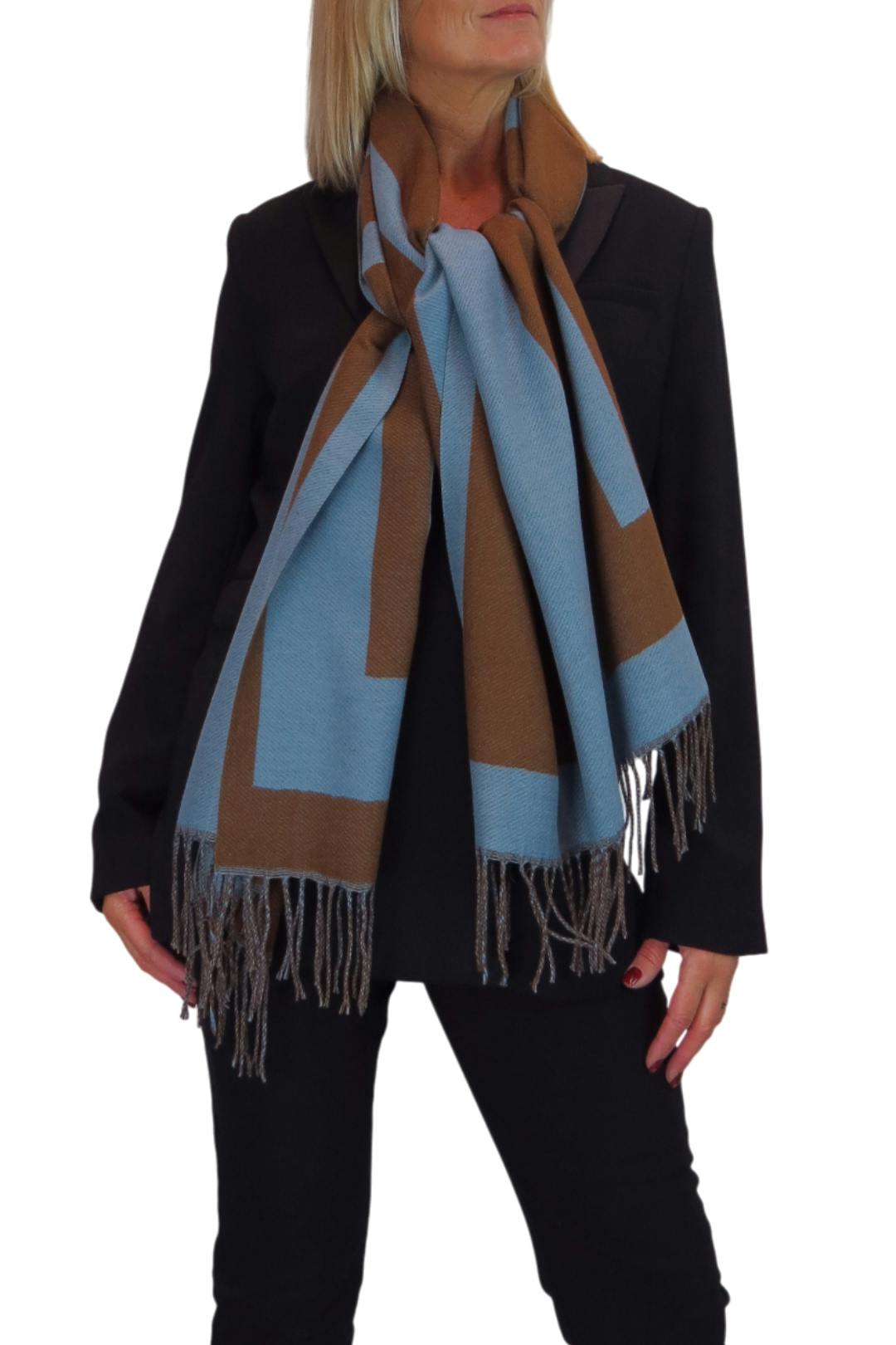 Paulo Due Brown Oversized Wool Blend Pashmina Shawl Scarf