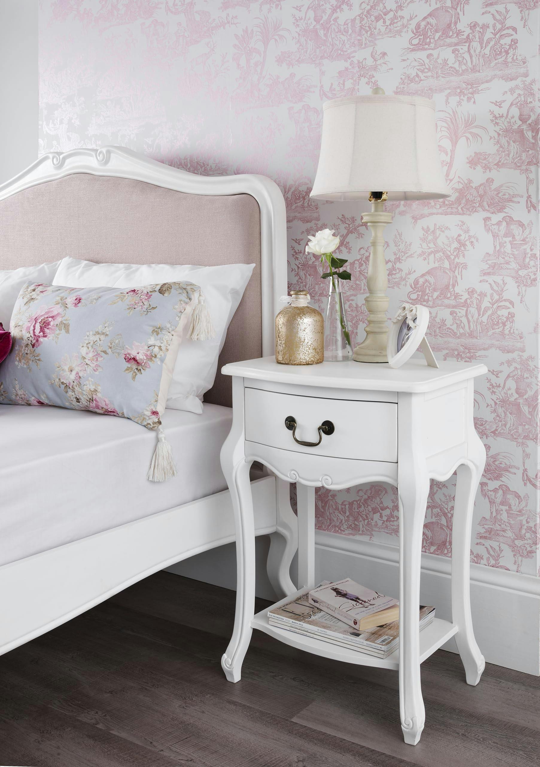 Statement Furniture White Juliette Bedside Table With Drawer French Style Nightstand