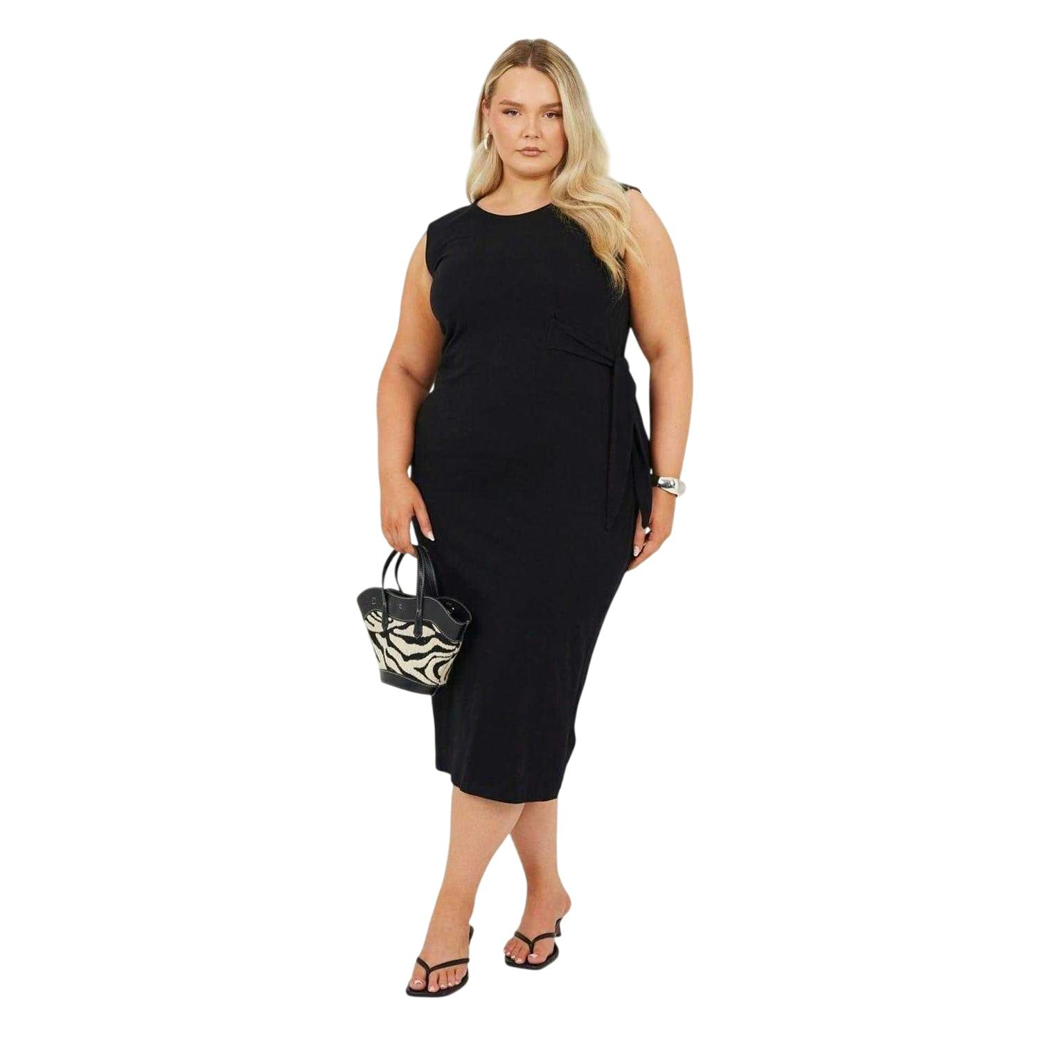 Brave Soul Women's Black Sleeveless Midi Dress - 20 Uk - 97% Cotton/3% Elastane