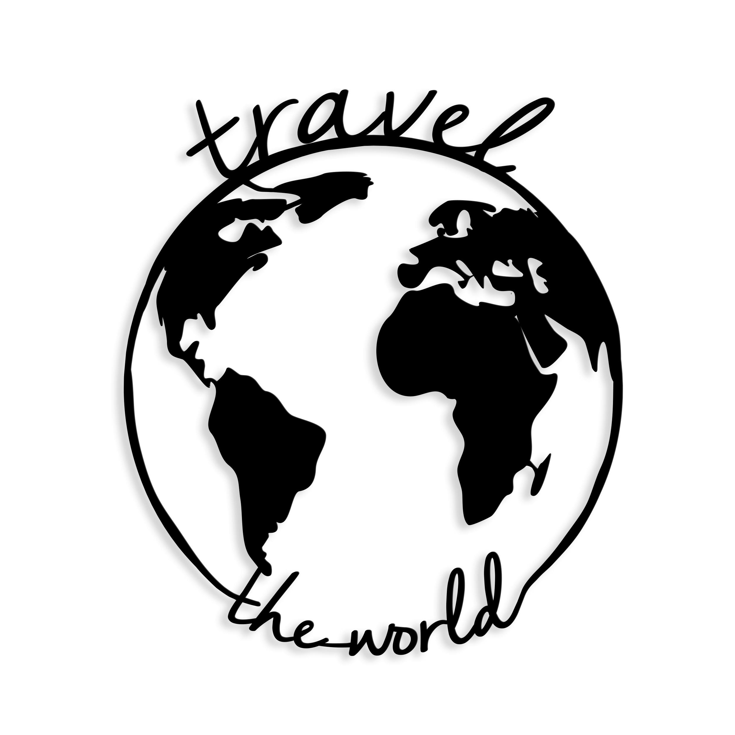 Rackhams Black Modern Metal Wall Art "Travel The World" Home Ornament Decorative Minimalist Design Hanging Wall Sculpture, - Metal