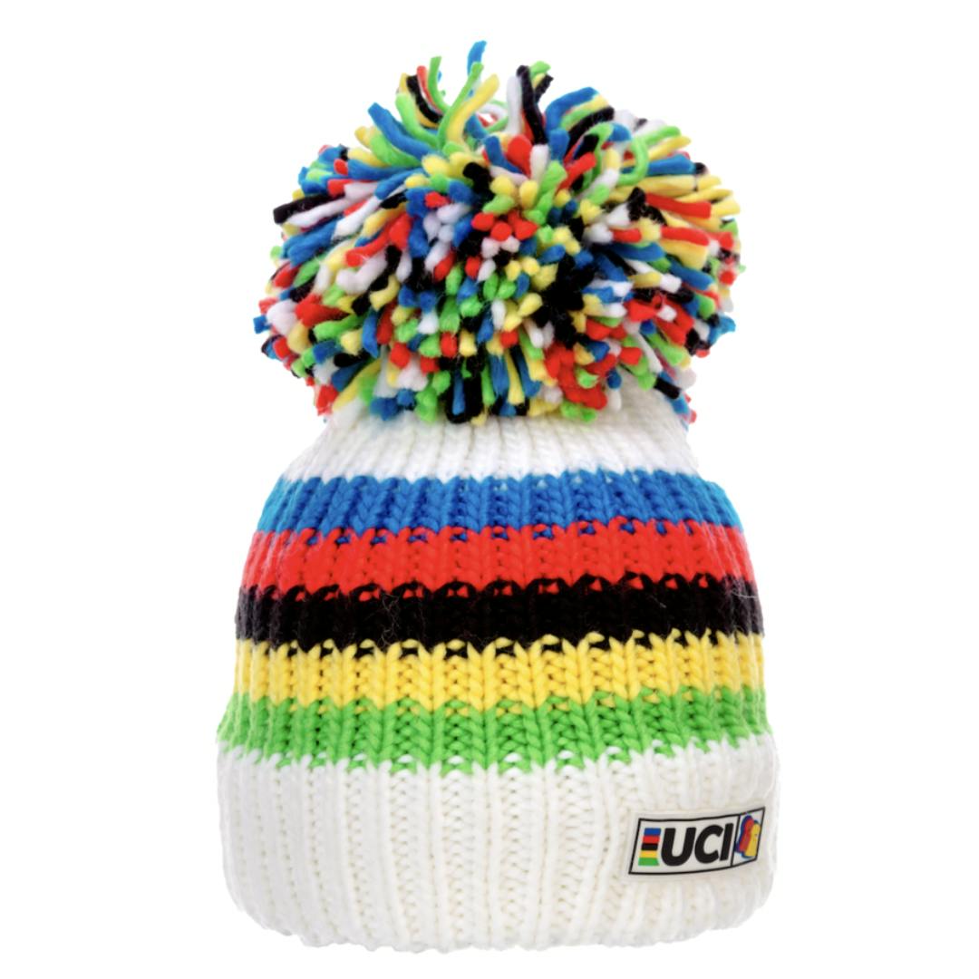 Big Bobble Hats Unisex White Uci Rainbow Stripes