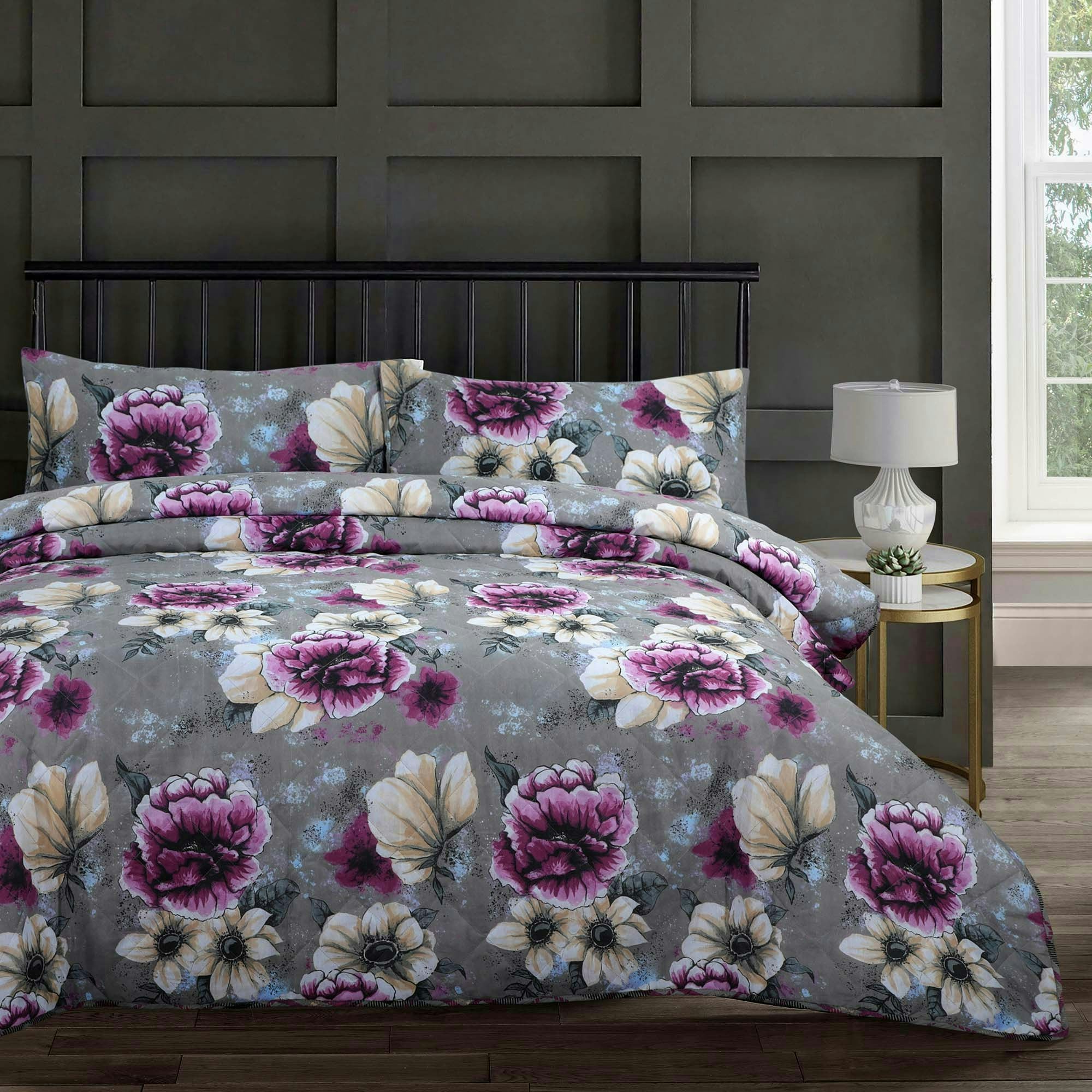Rackhams Cassia Floral Cotton Blend Quilted Bedspread Set - Multi - Double