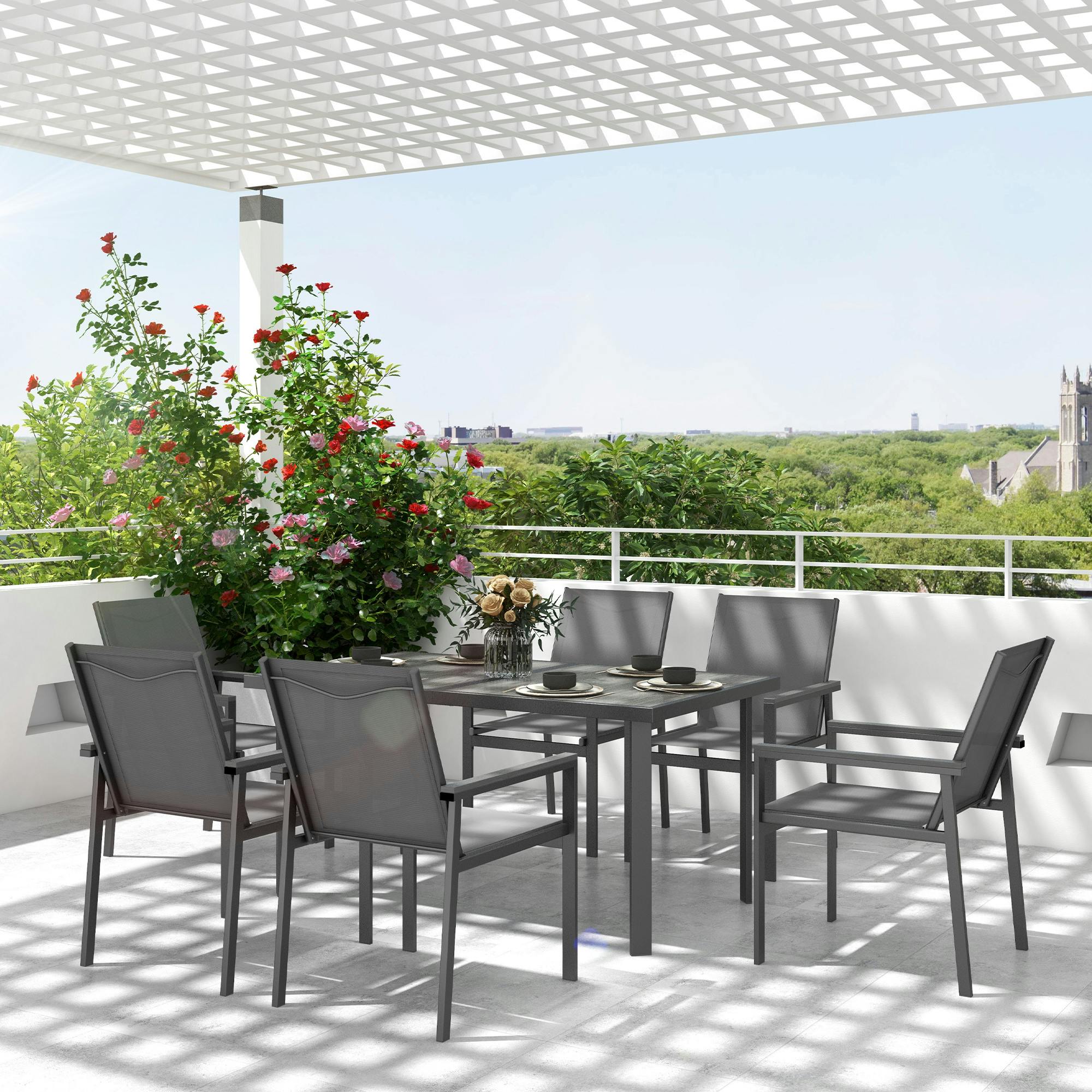 Outsunny Grey 5 Piece Garden Dining Set, Outdoor Table And 4 Chairs, - 7 Piece
