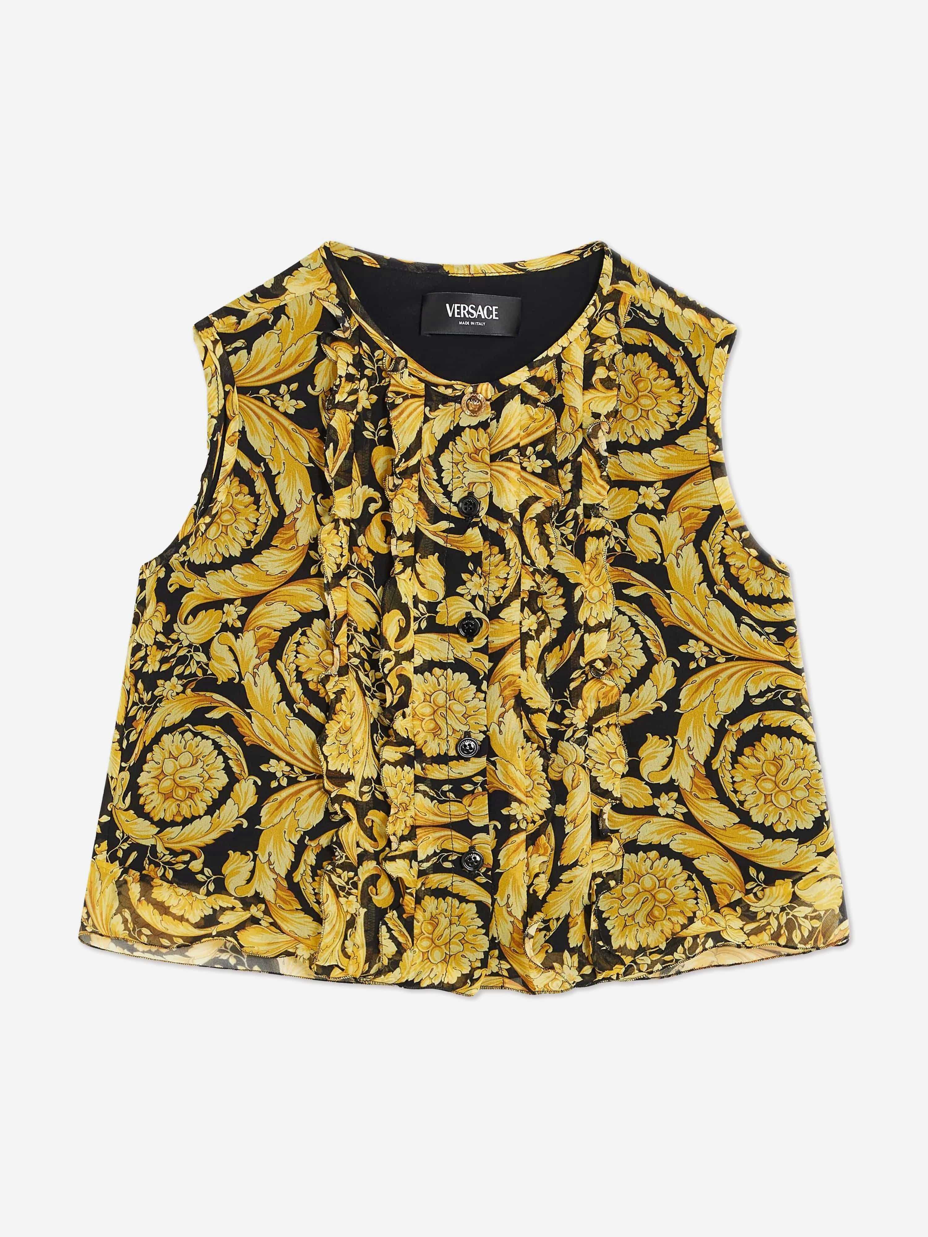 Versace Girls Gold Silk Barocco Georgette Blouse In - 8 Yrs