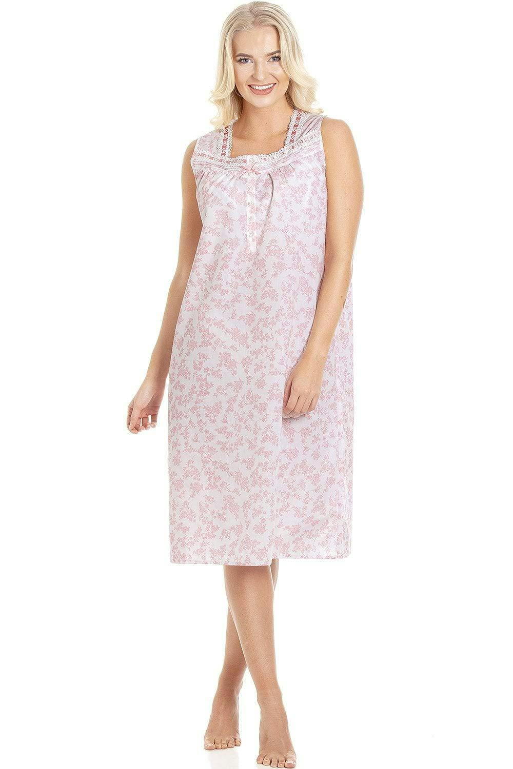 Camille Women's Pink Floral Sleeveless Nightdresses - 22-24