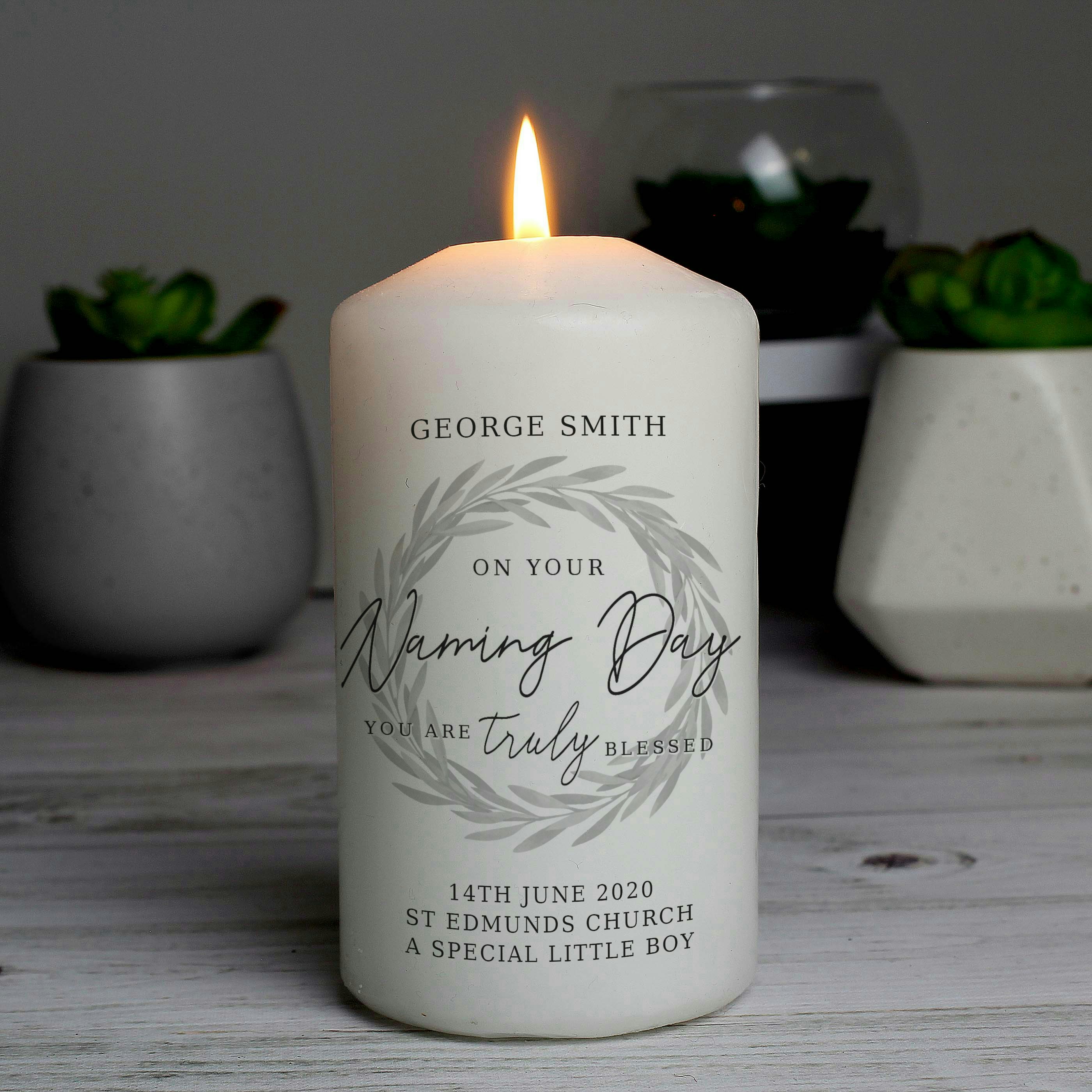 Personalised Memento Company Personalised Truly Blessed Naming Day Pillar Candle